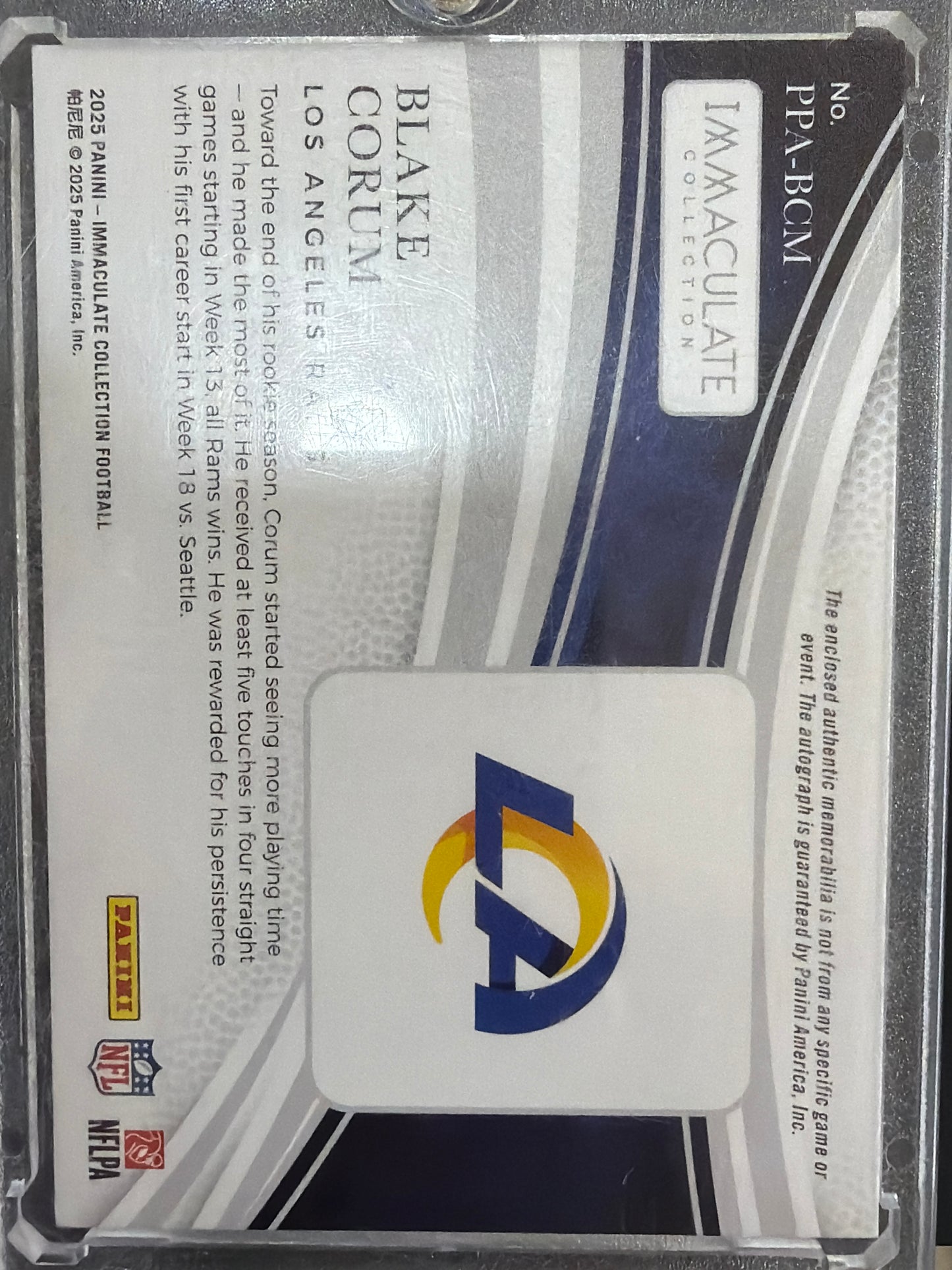 2025 Panini Immaculate Premium Blake Corum #PPA-BCM /99 Patch Memorabilia