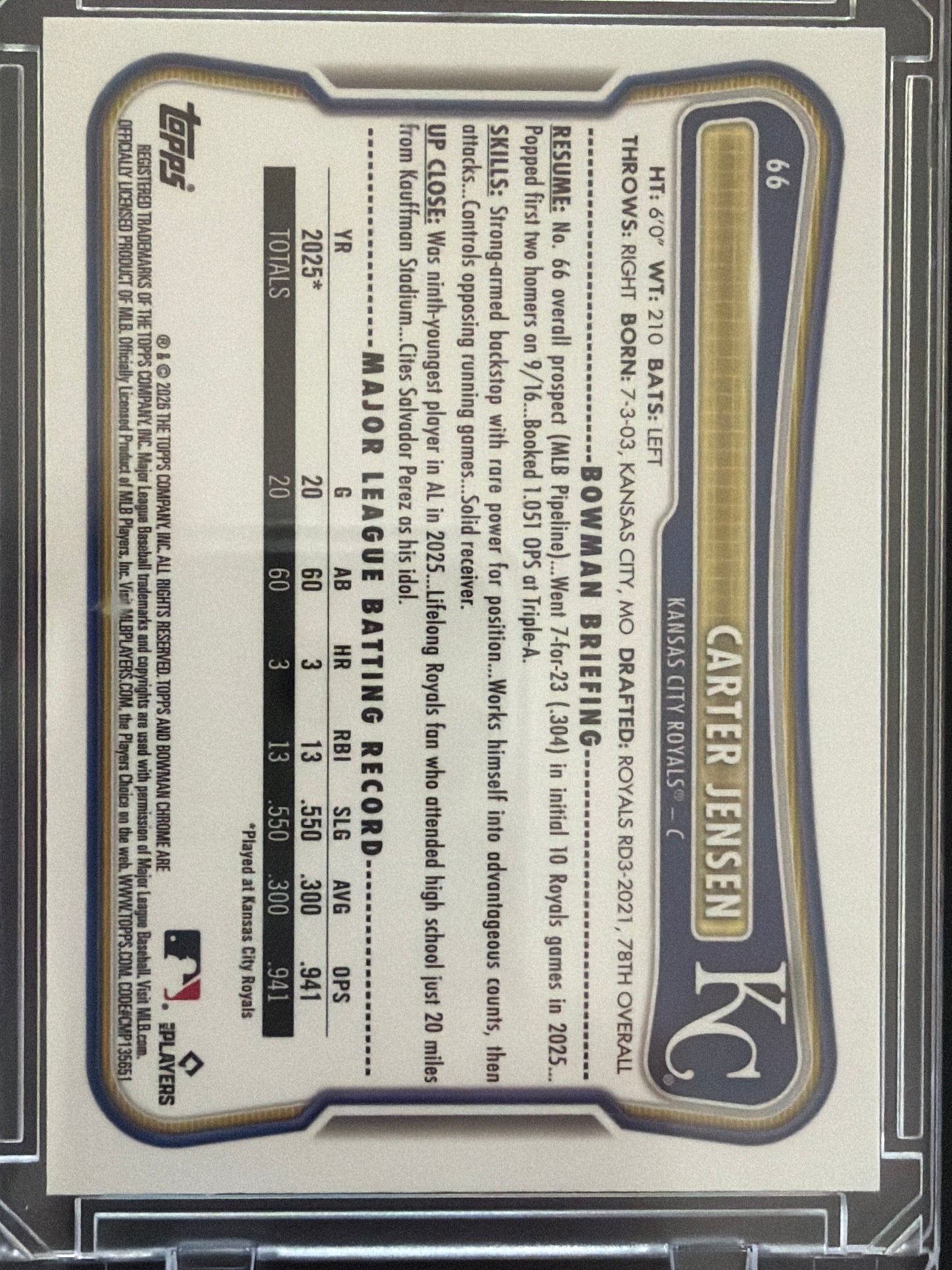 2023 Bowman Chrome Carter Jensen #66 Blue Mojo Refractor /150 RC