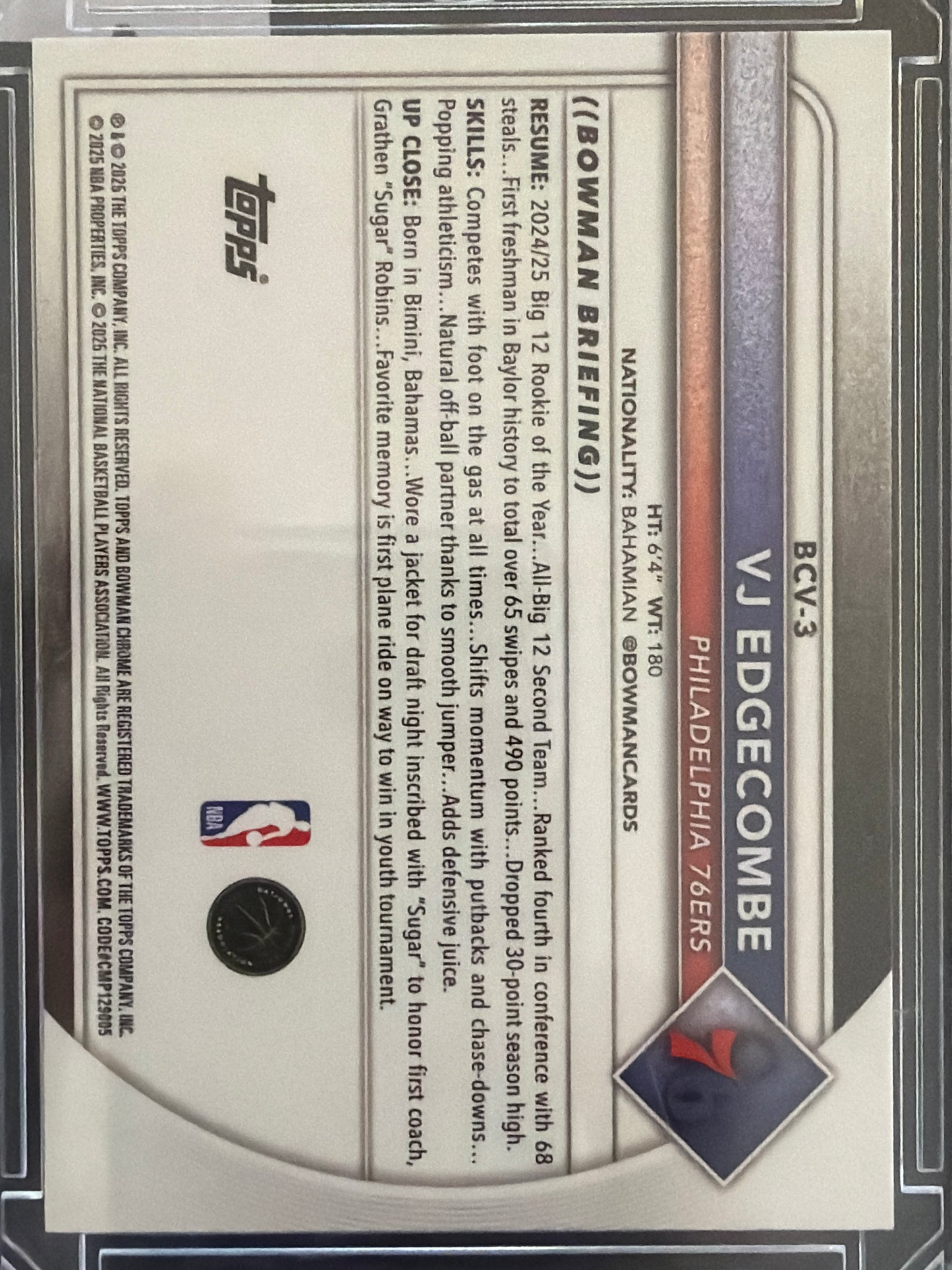 2025 Bowman Chrome VJ Edgecombe #BCV-3 Gold Diamond Refractor /100 RC