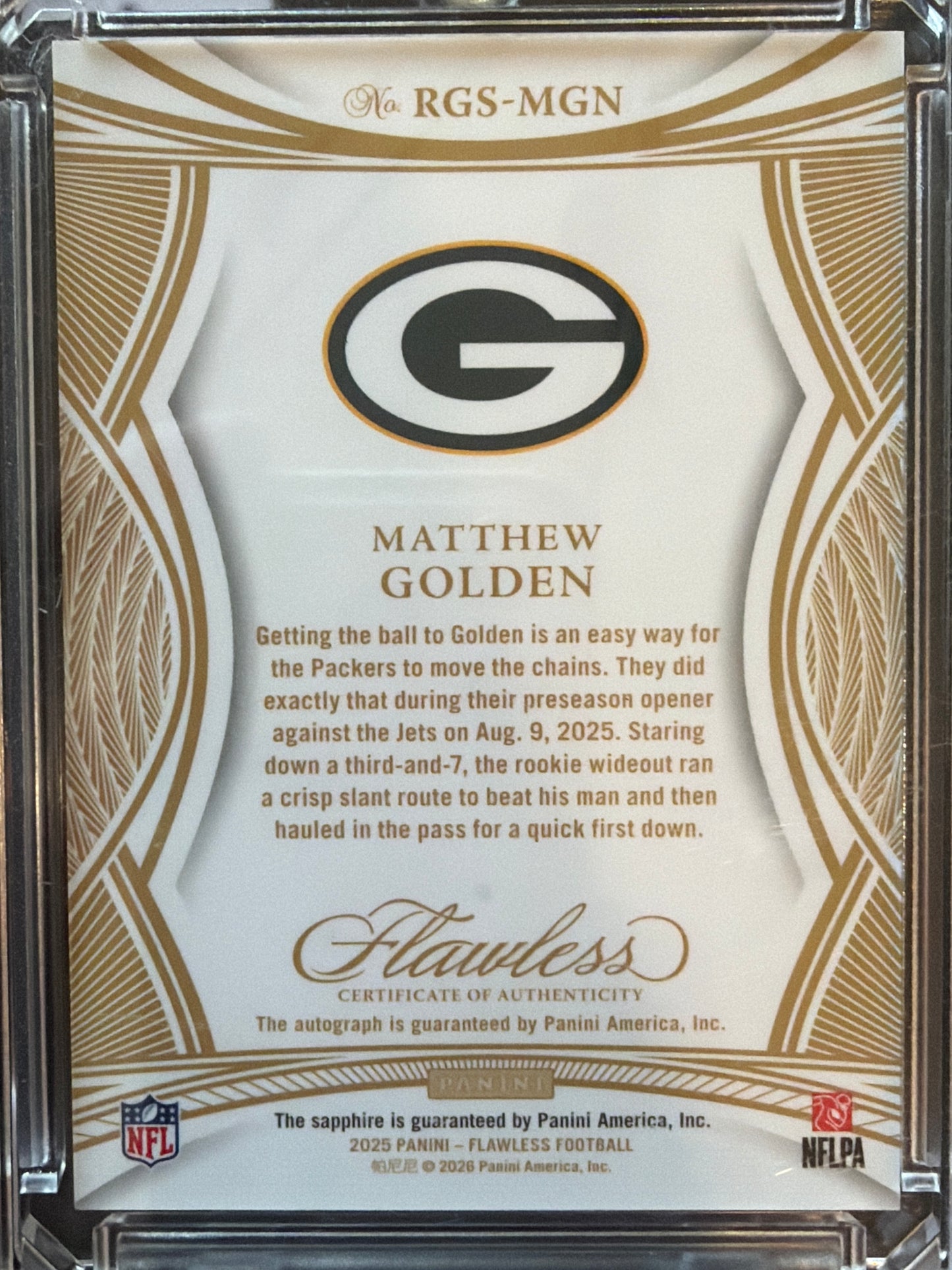 2026 Panini Flawless Matthew Golden #RGS-MGN Sapphire /15