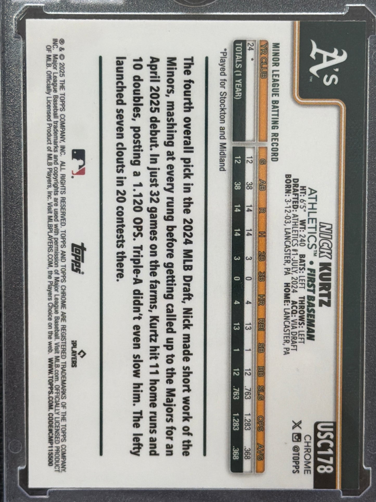 2025 Topps Chrome Nick Kurtz #USC178 X-Fractor RC