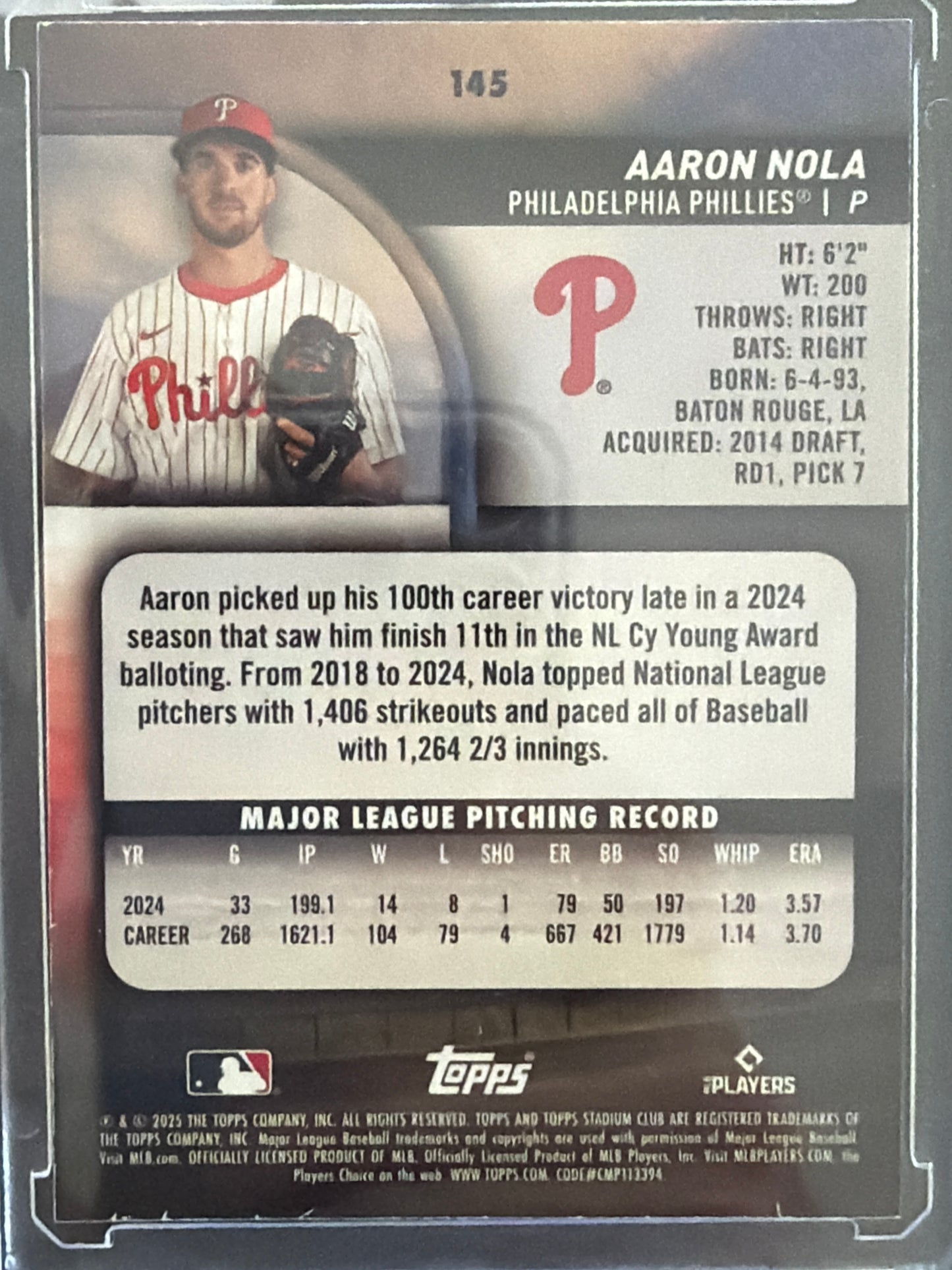 2025 Topps Stadium Club Aaron Nola #145