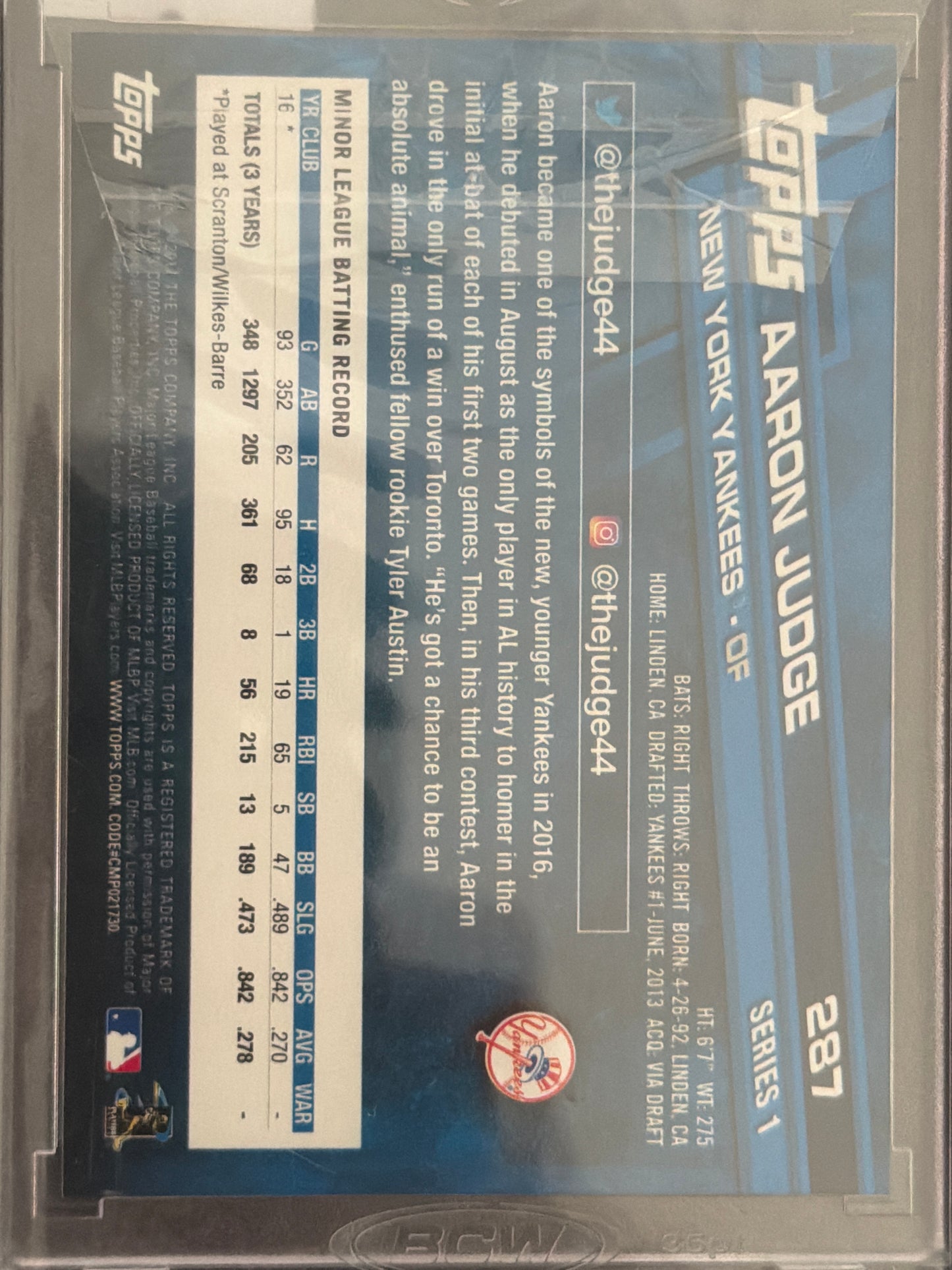 2017 Topps Series 1 Aaron Judge #287 RC