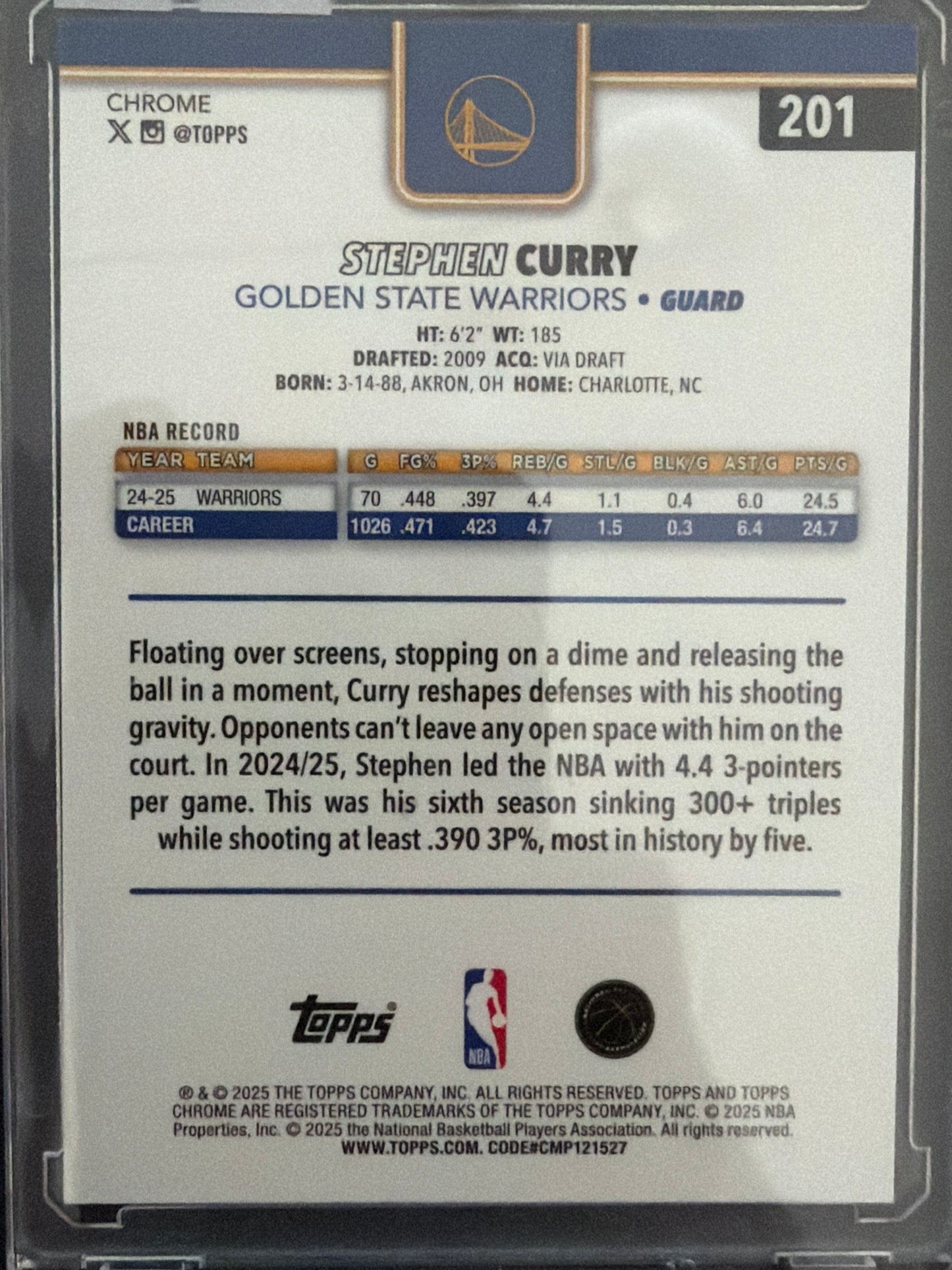 2025 Topps Chrome Stephen Curry #201 Refractor