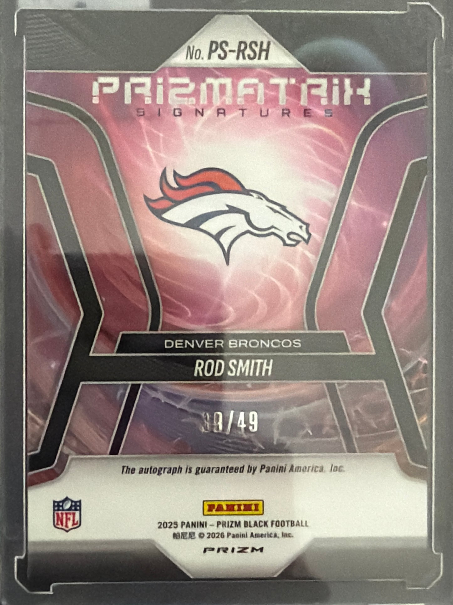 2026 Panini Prizm Black Prizmatrix Signatures Rod Smith #PS-RSH /49