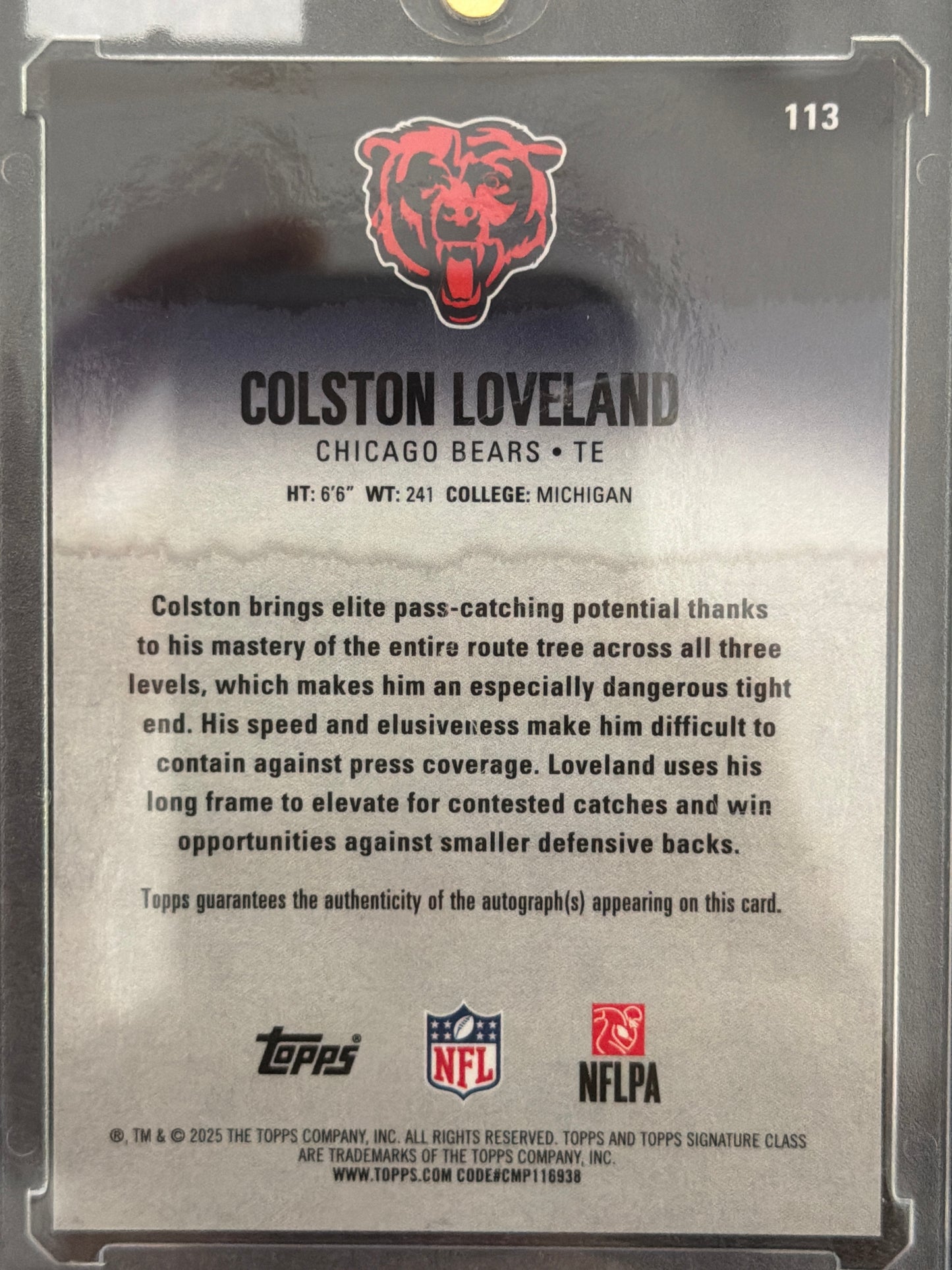 2025 Topps Signature Class Colston Loveland #113 RC