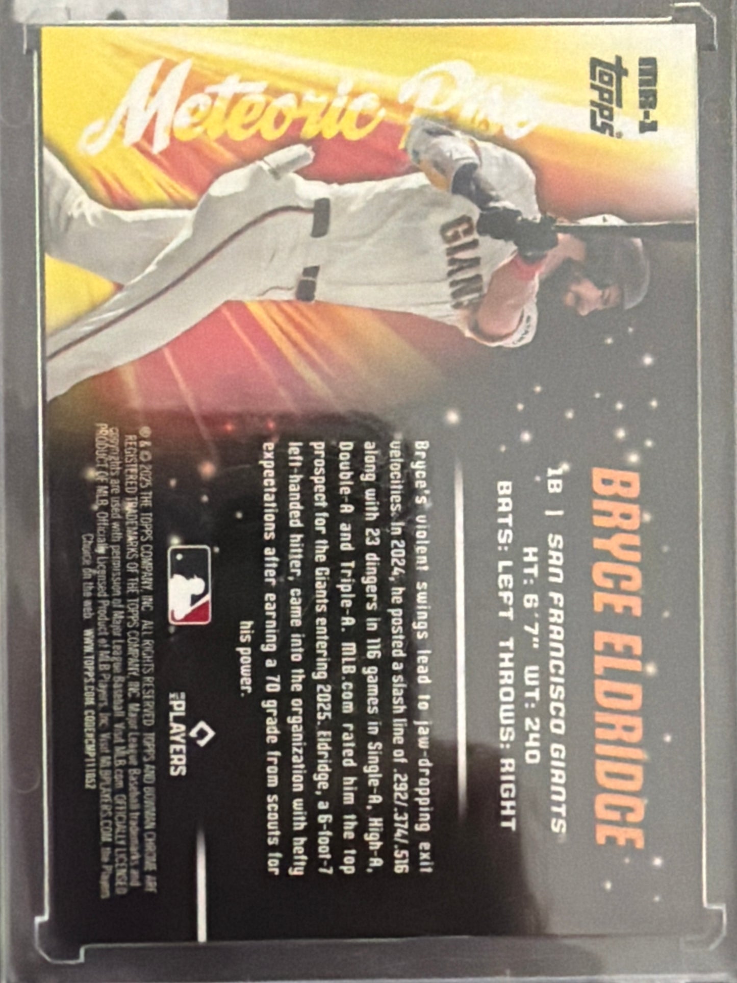 2025 Bowman Chrome Meteoric Rise Bryce Eldridge #MR-1 Orange Refractor /99