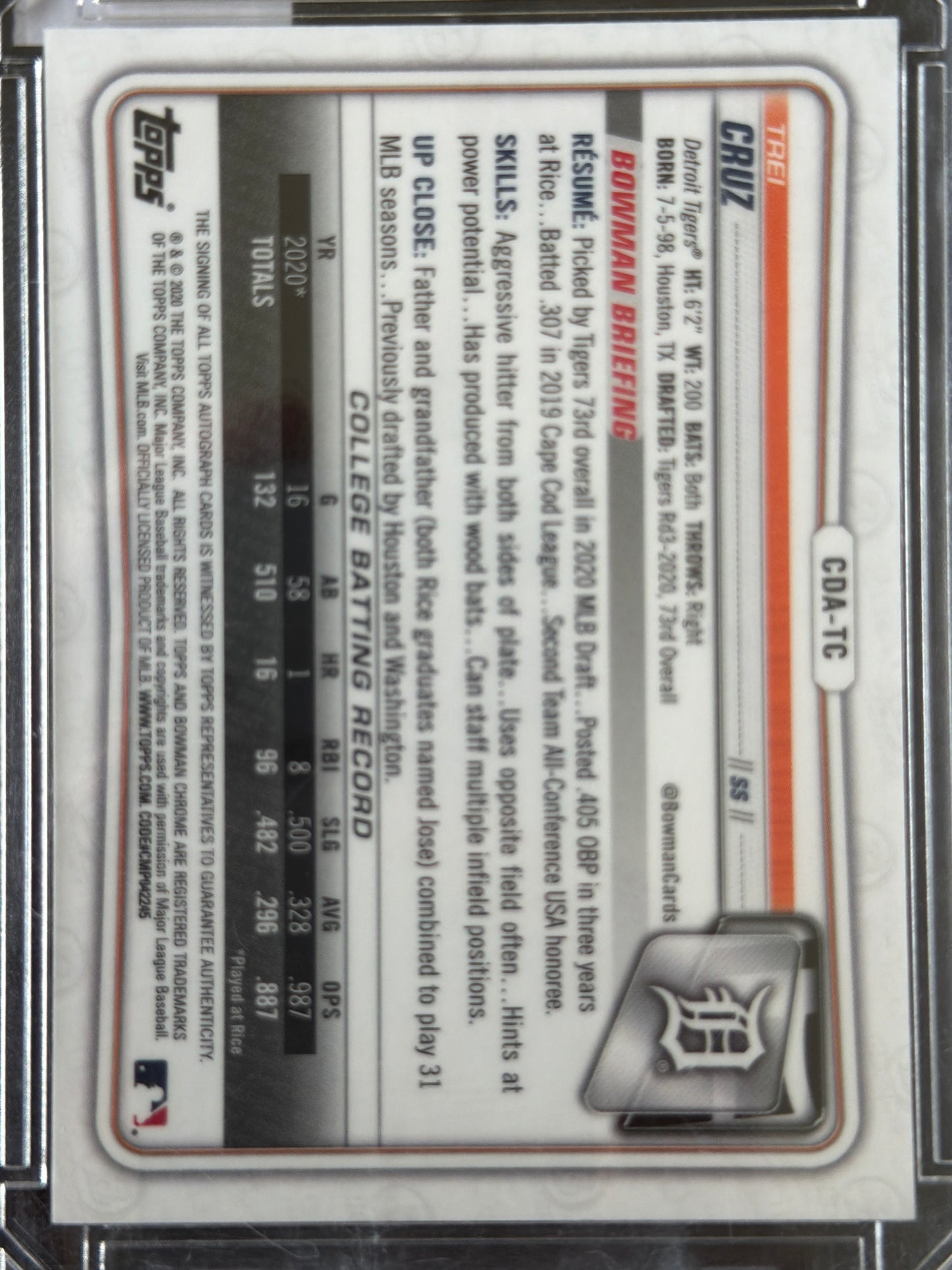 2020 Bowman Chrome Trei Cruz #CDA-TC