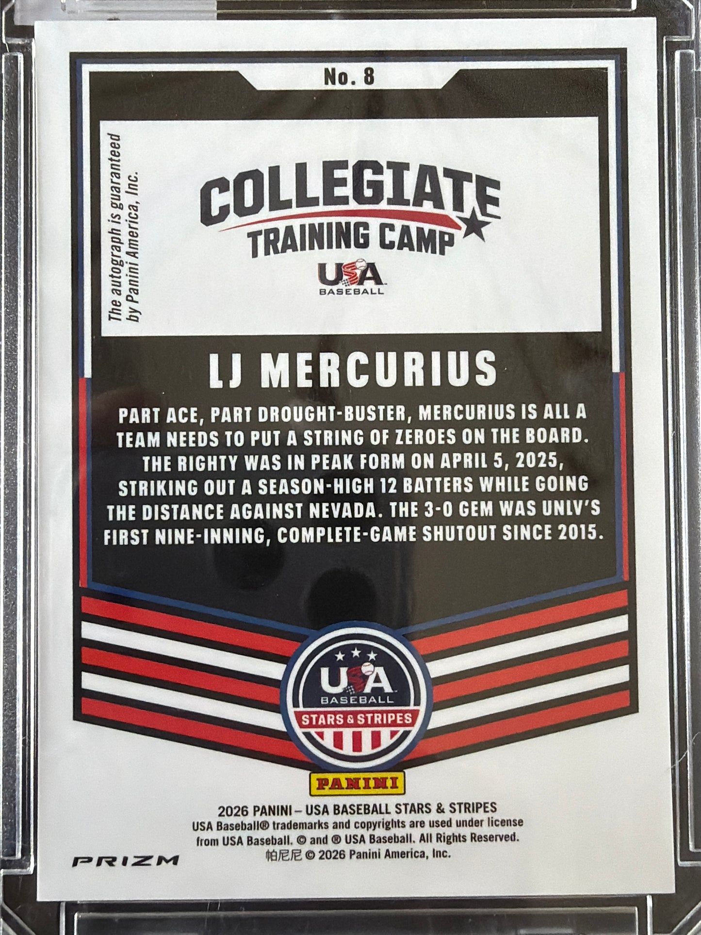 2026 Panini USA Baseball Stars & Stripes Prizm LJ Mercurius #8 Silver