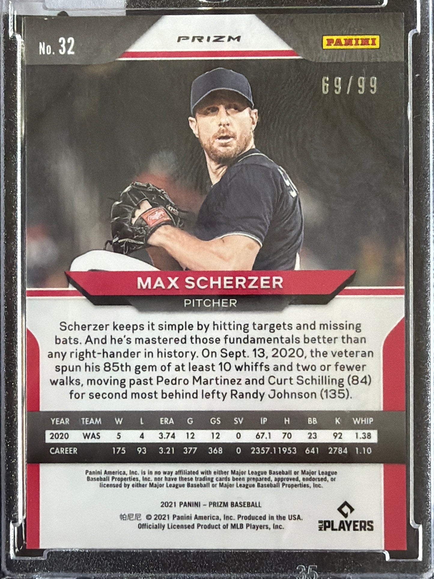 2021 Panini Prizm Max Scherzer #32 Red /99
