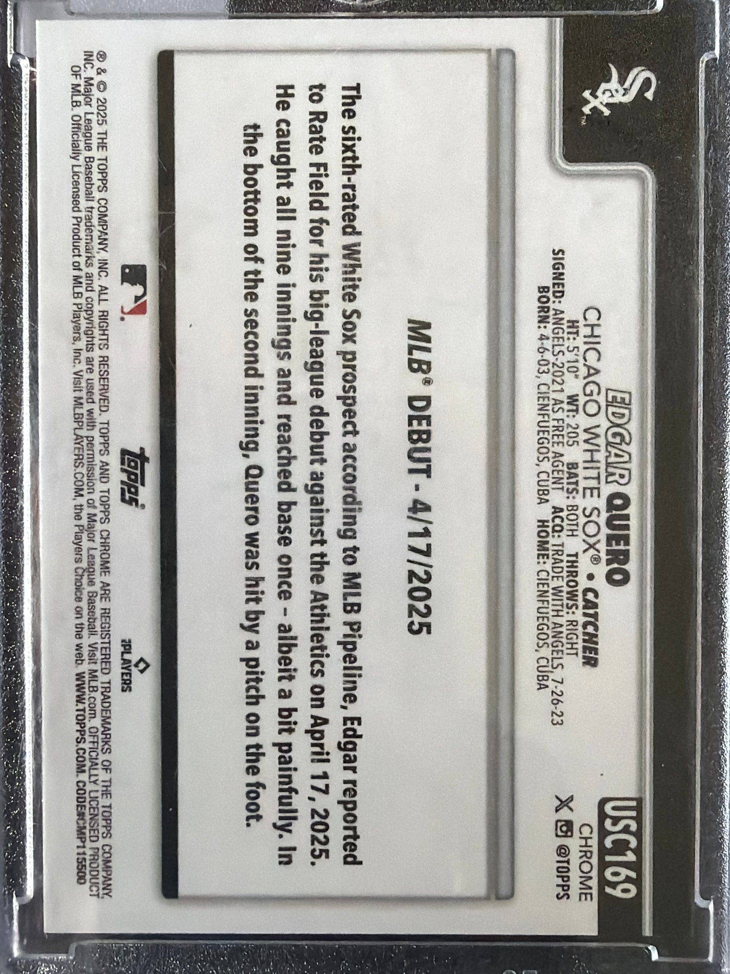 2025 Topps Chrome Edgar Quero #USC169 Green Wave RC