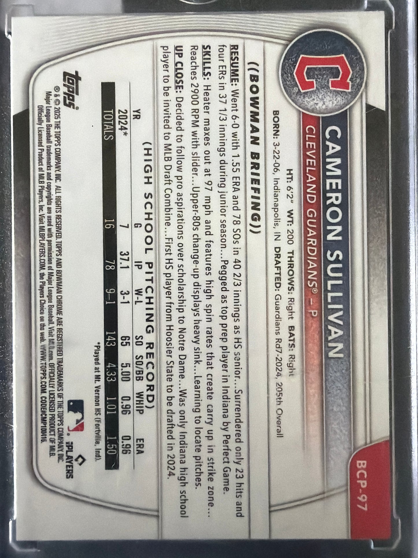 2025 Bowman Chrome Cameron Sullivan #BCP-97 Green Grass Refractor