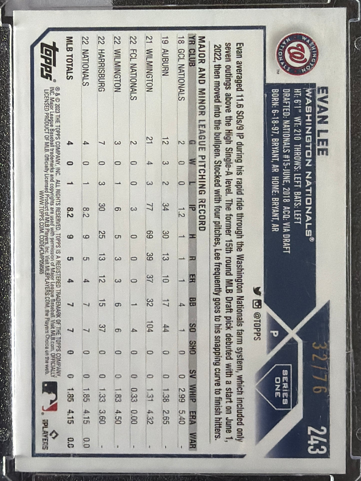 2023 Topps Series One Independence Day Evan Lee #243 /76 RC
