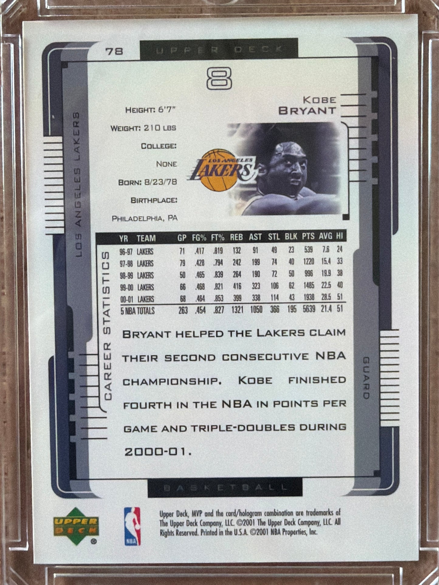 2001 Upper Deck MVP Kobe Bryant #78