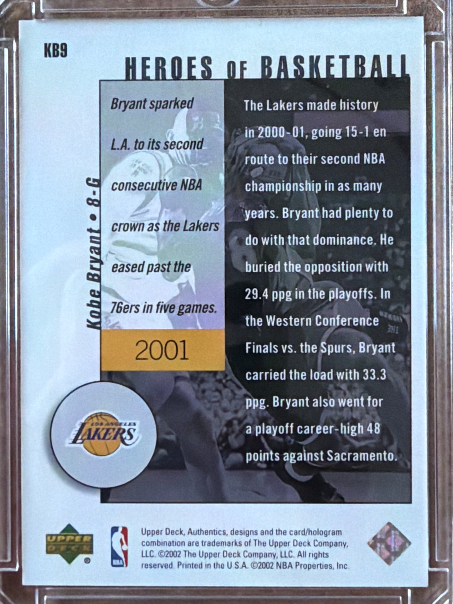 2002 Upper Deck Heroes of Basketball Kobe Bryant #KB9