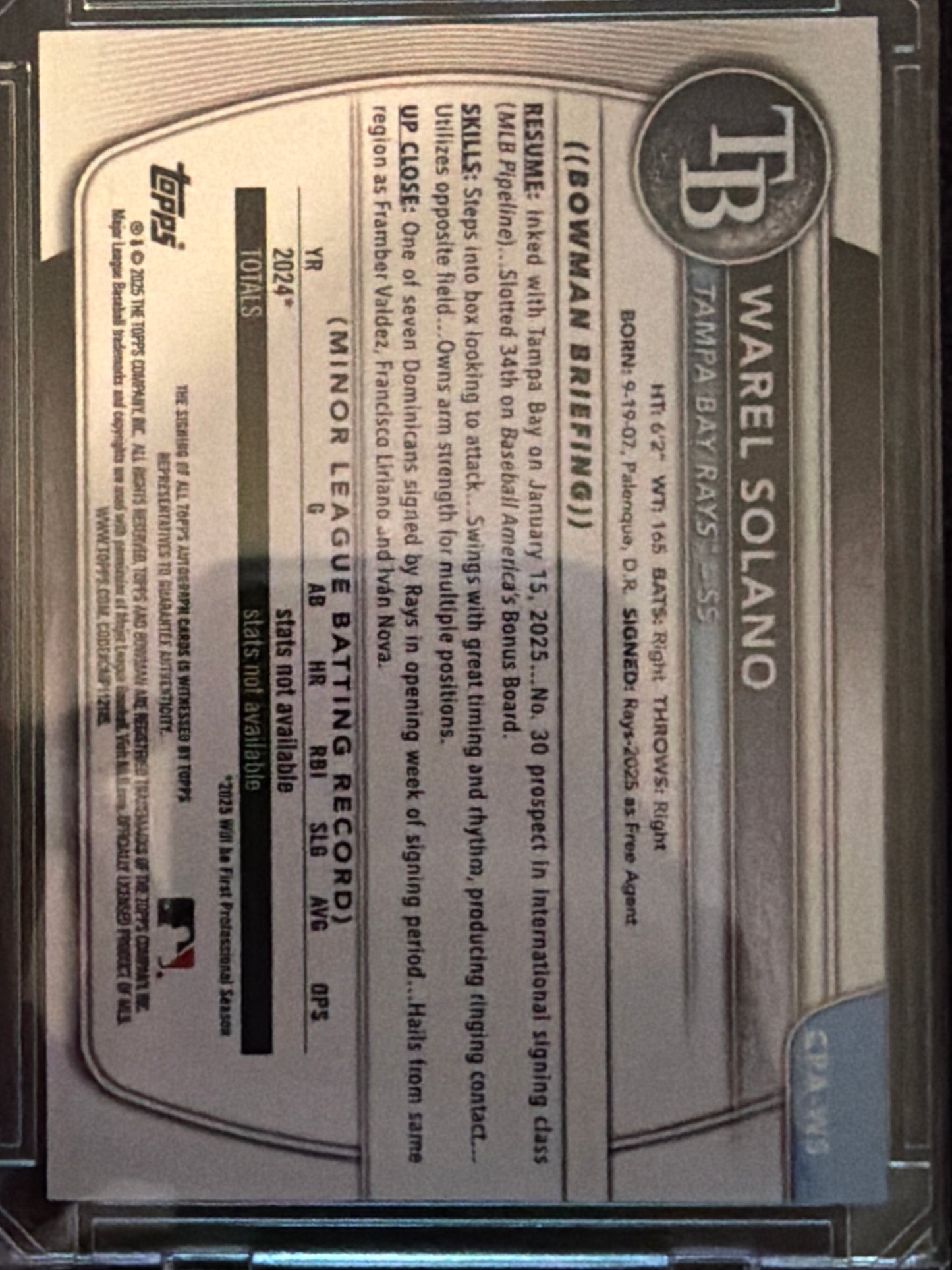 2025 Bowman Chrome Warel Solano #CPA-WS Orange Shimmer Refractor /25