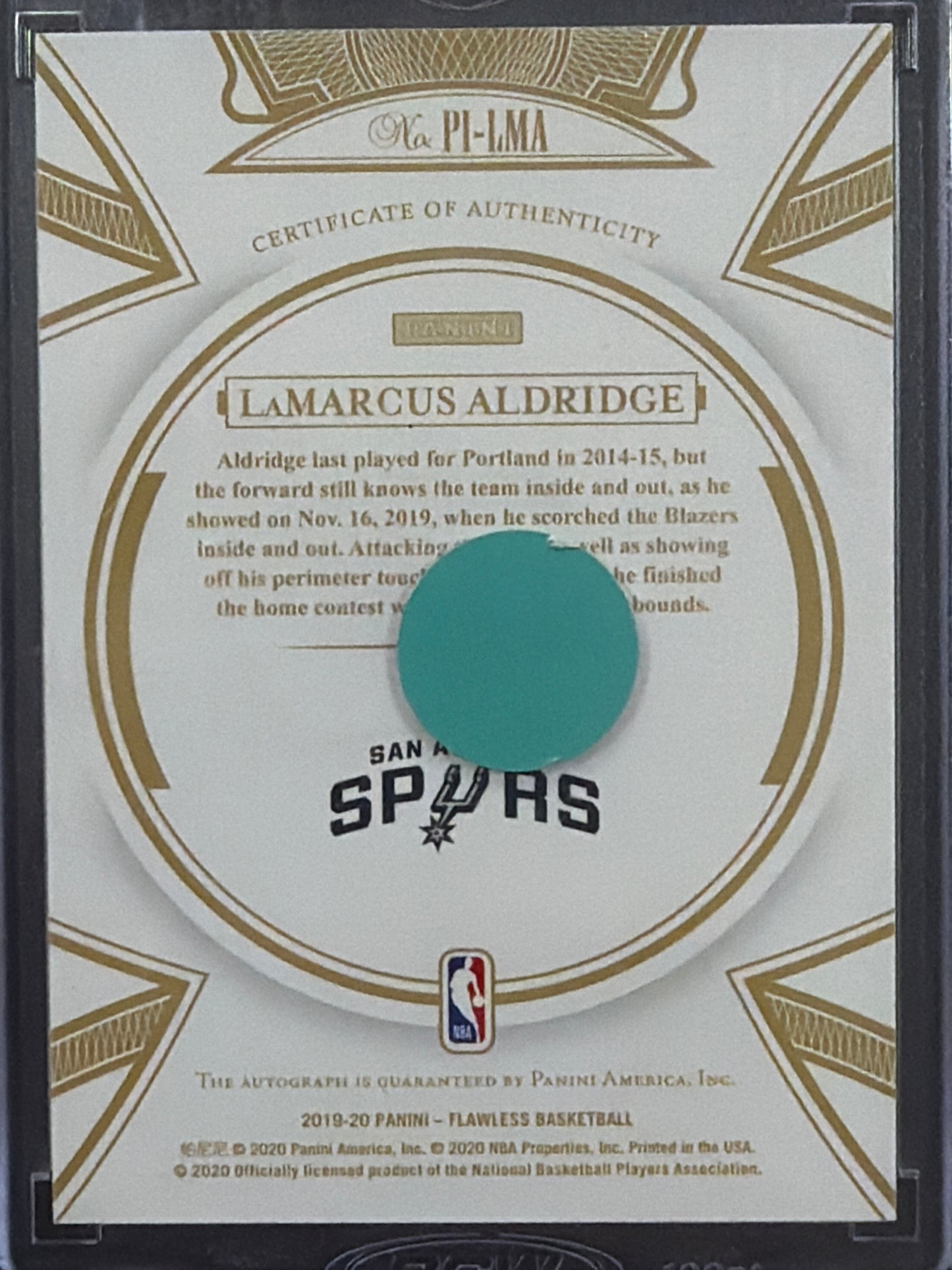 2020 Panini Flawless Premium Ink LaMarcus Aldridge #PI-LMA /10