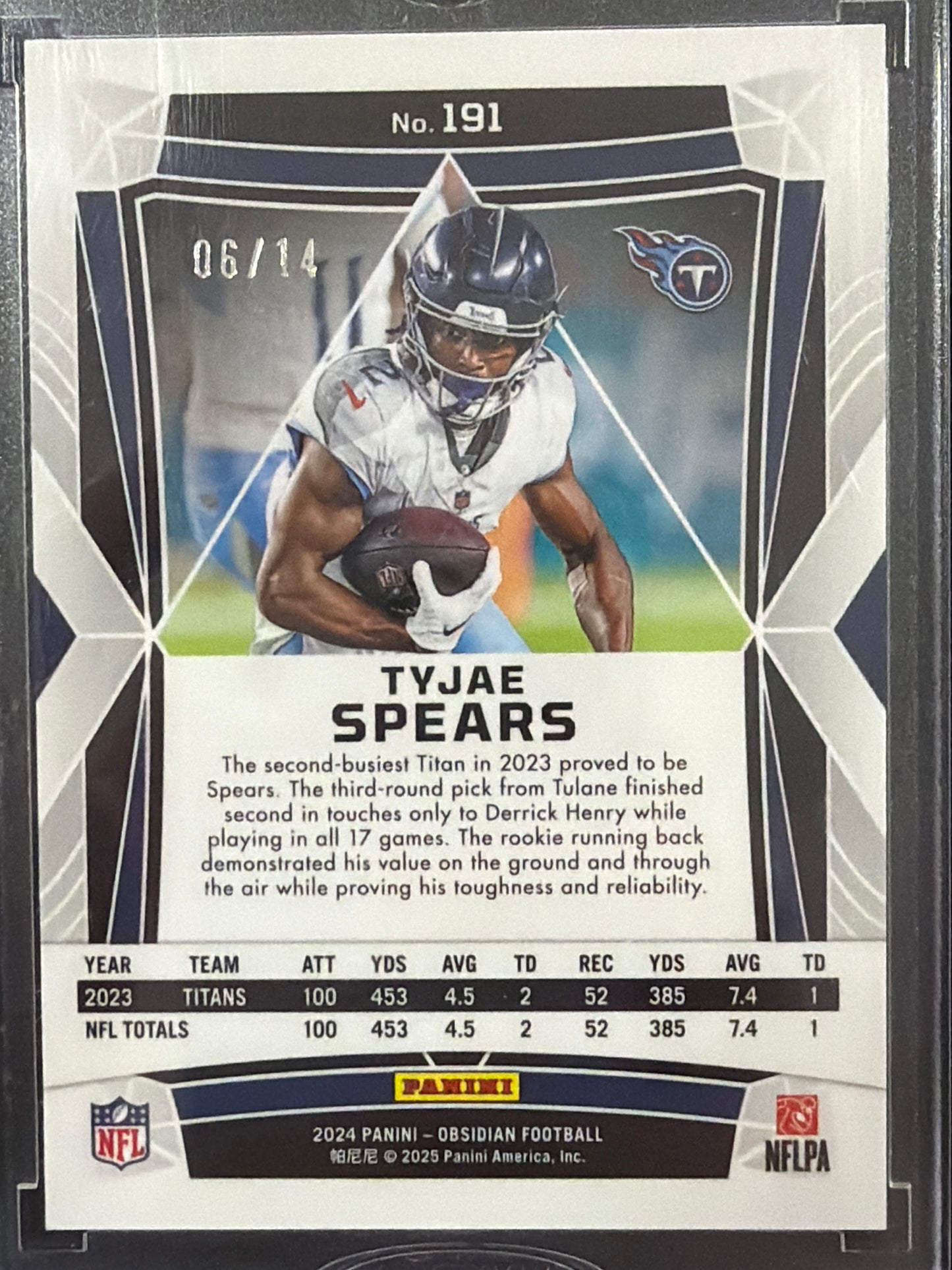 2025 Panini Obsidian Tyjae Spears #191 Orange Etch /14