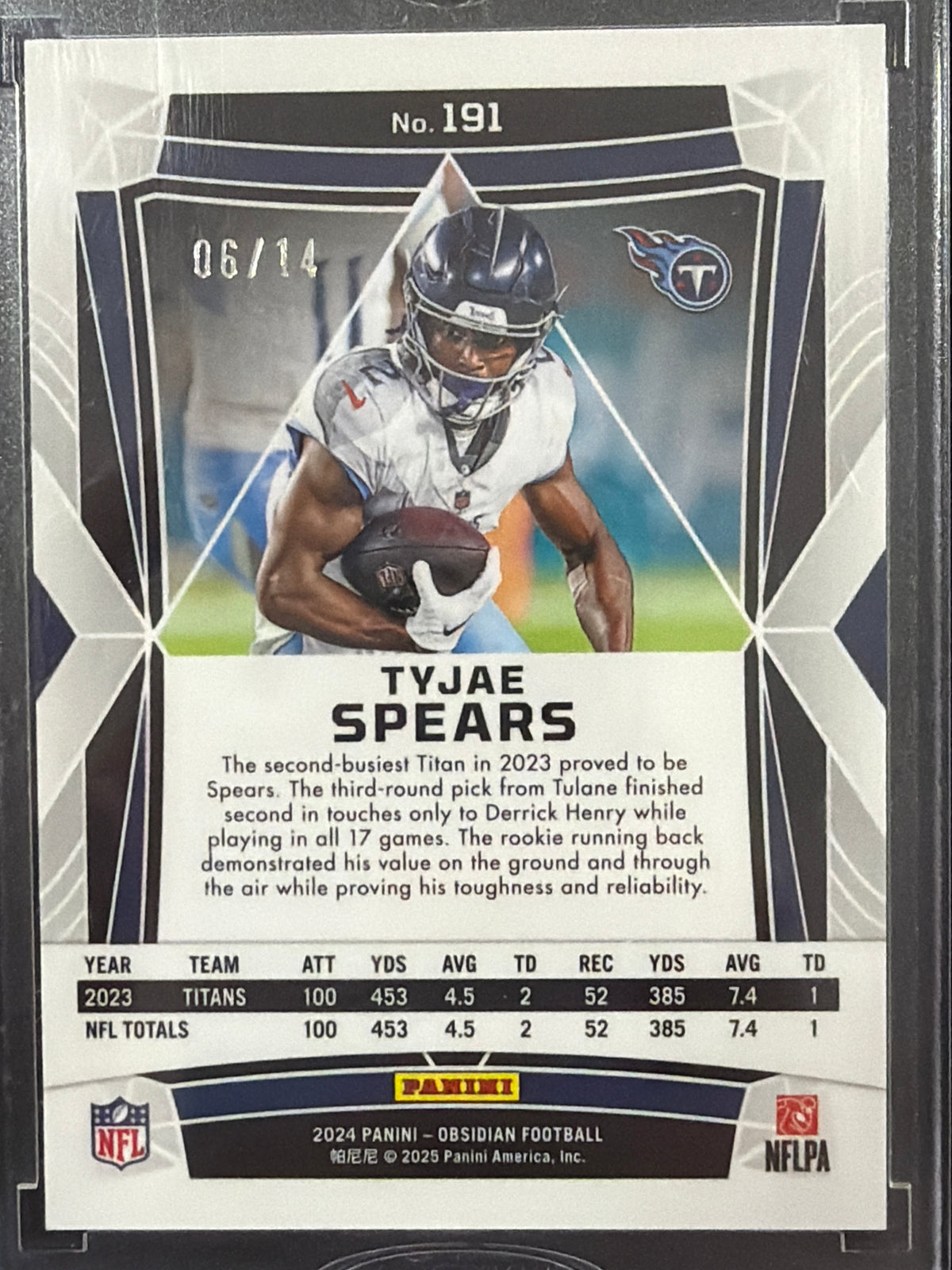 2025 Panini Obsidian Tyjae Spears #191 Orange Etch /14