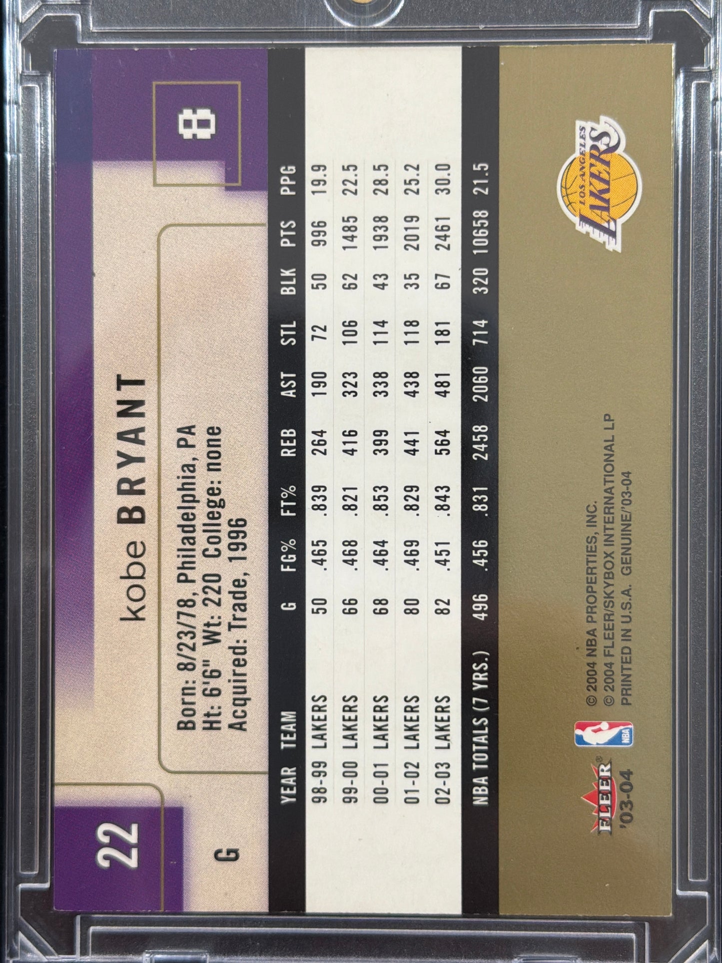 2004 Fleer Genuine Insider Kobe Bryant #22