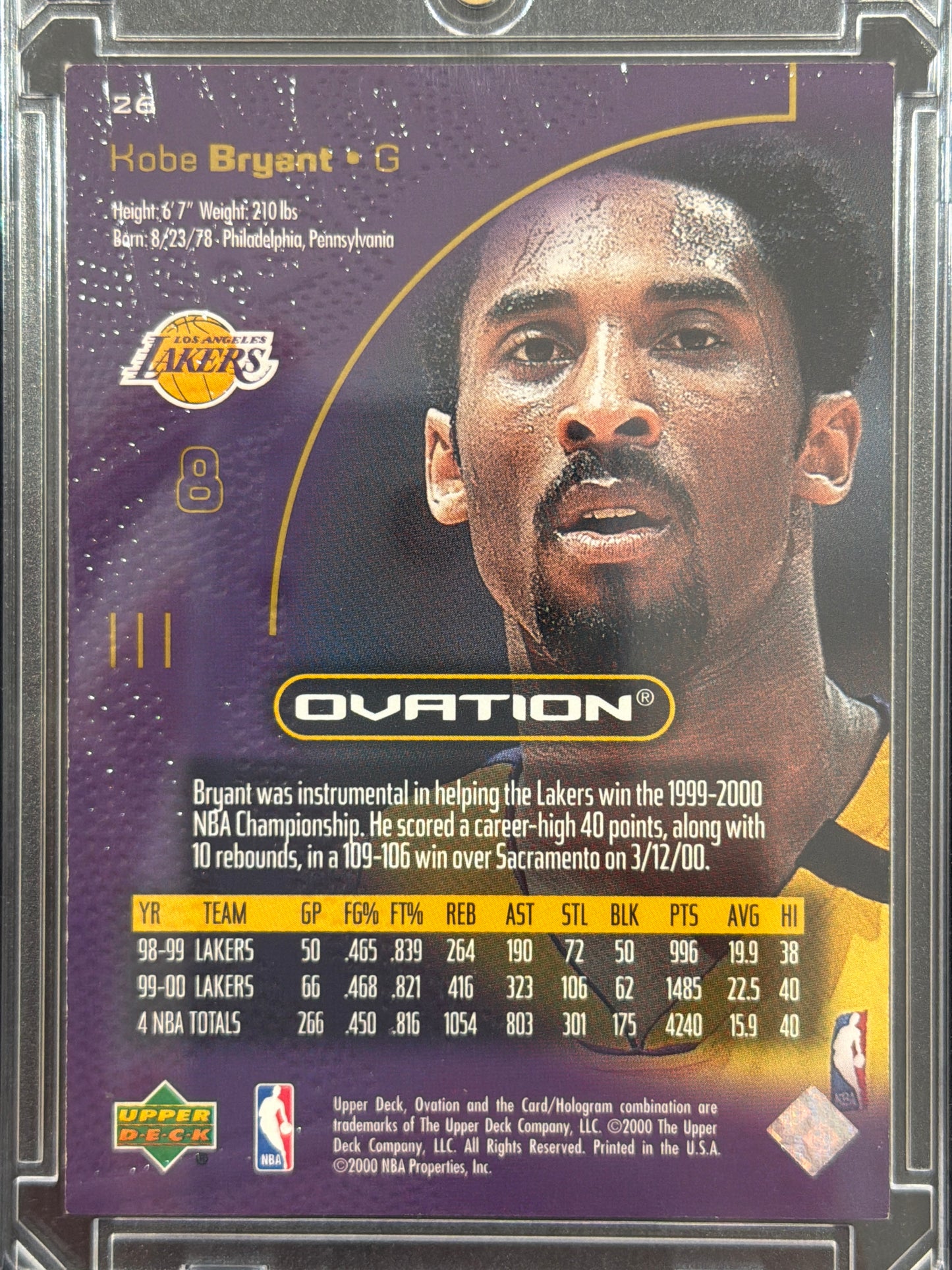 2000 Upper Deck Ovation Kobe Bryant #26