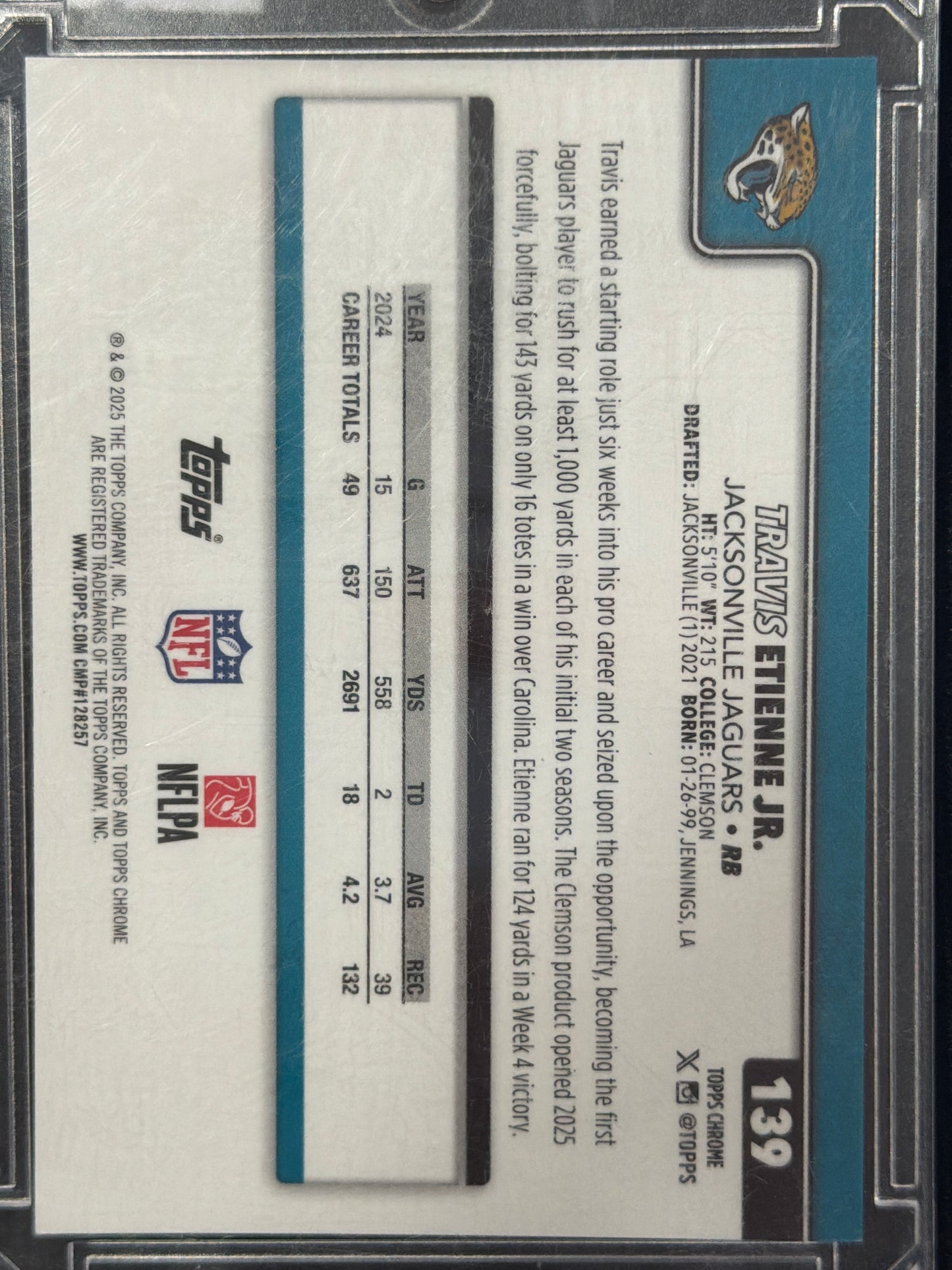 2025 Topps Chrome Travis Etienne Jr. #139 Gold Refractor /50