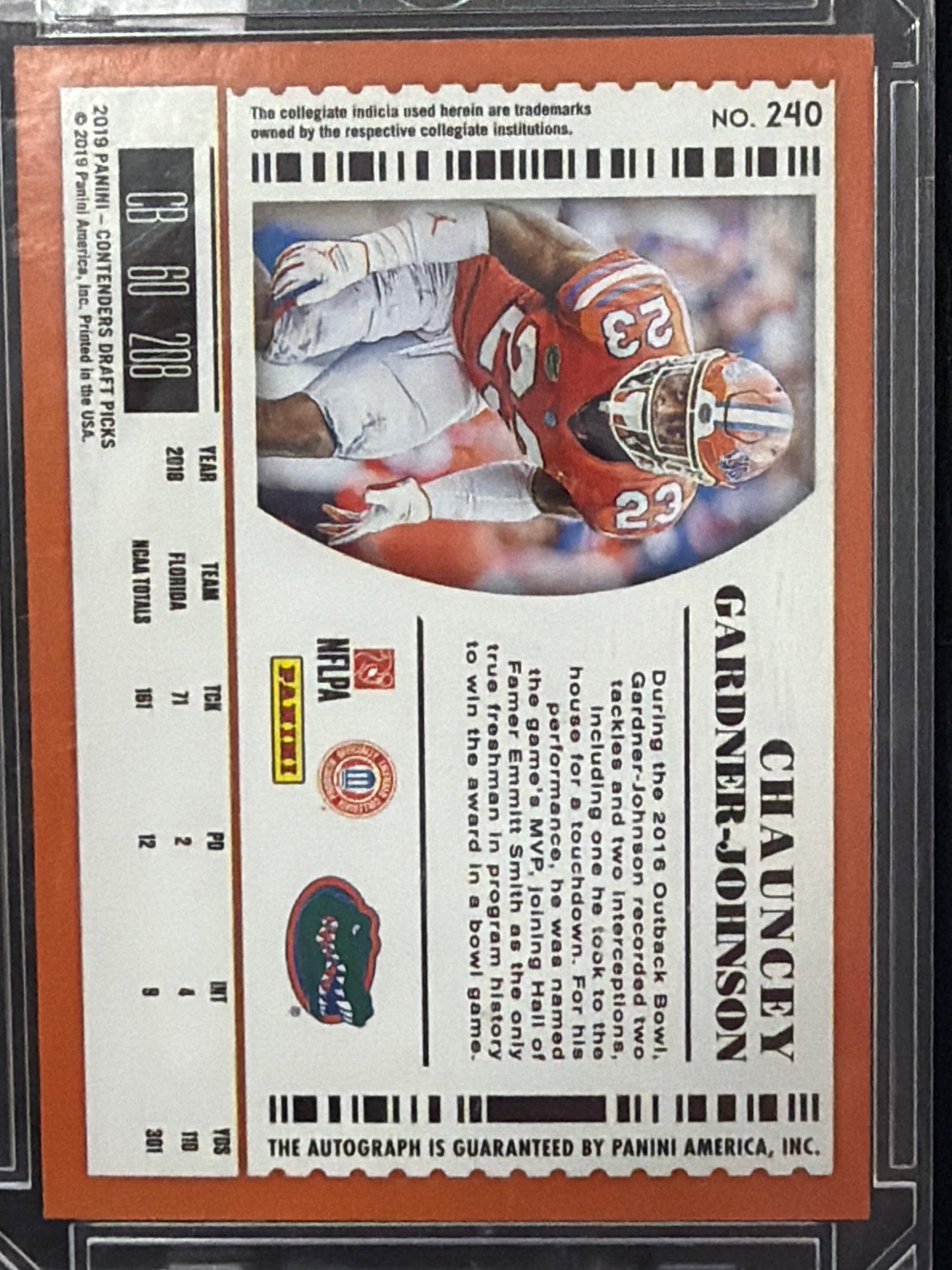 2019 Panini Contenders Draft Chauncey Gardner-Johnson #240 College Ticket RC