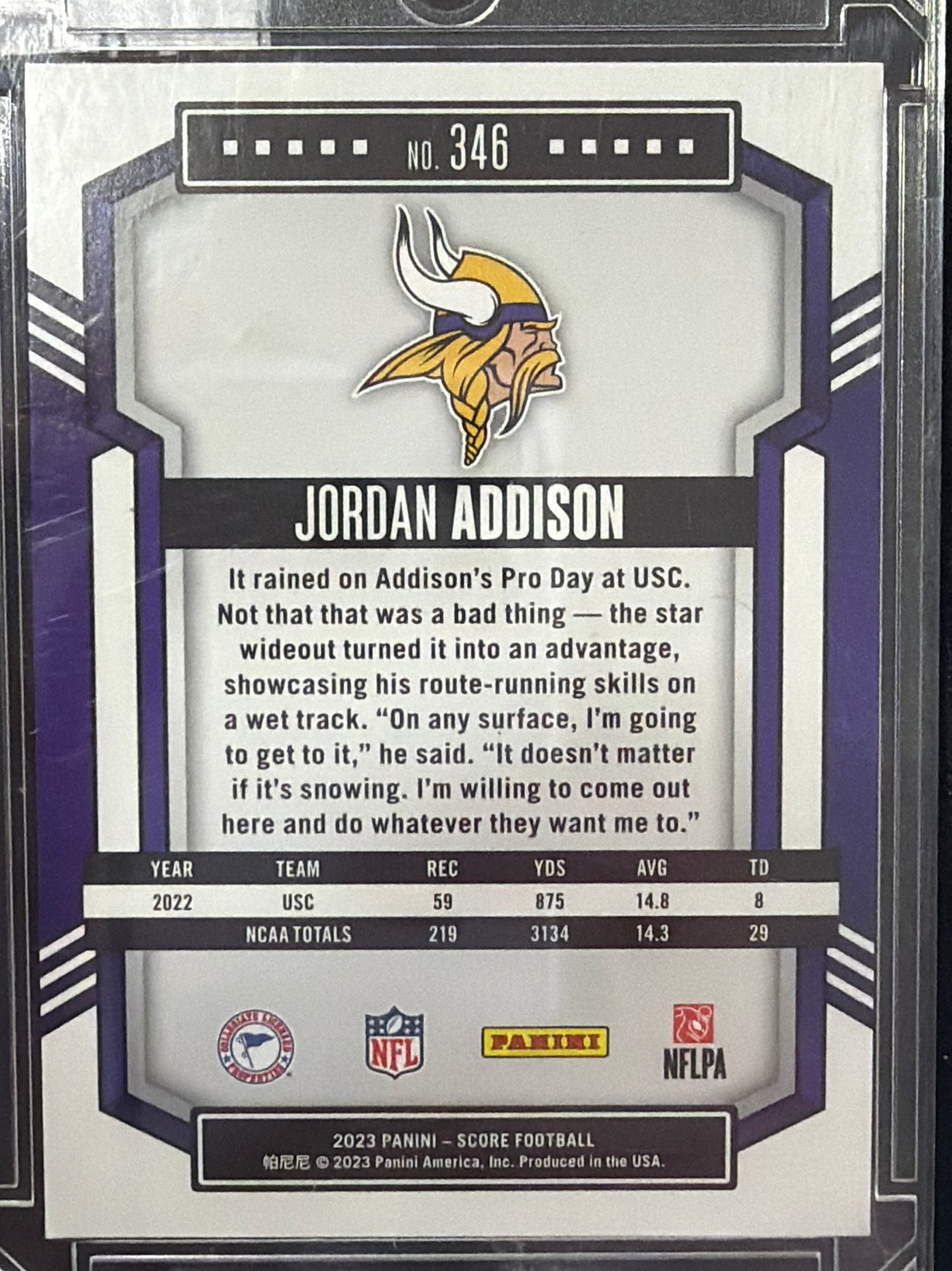 2023 Panini Score Football Jordan Addison #346 Stars /299 RC