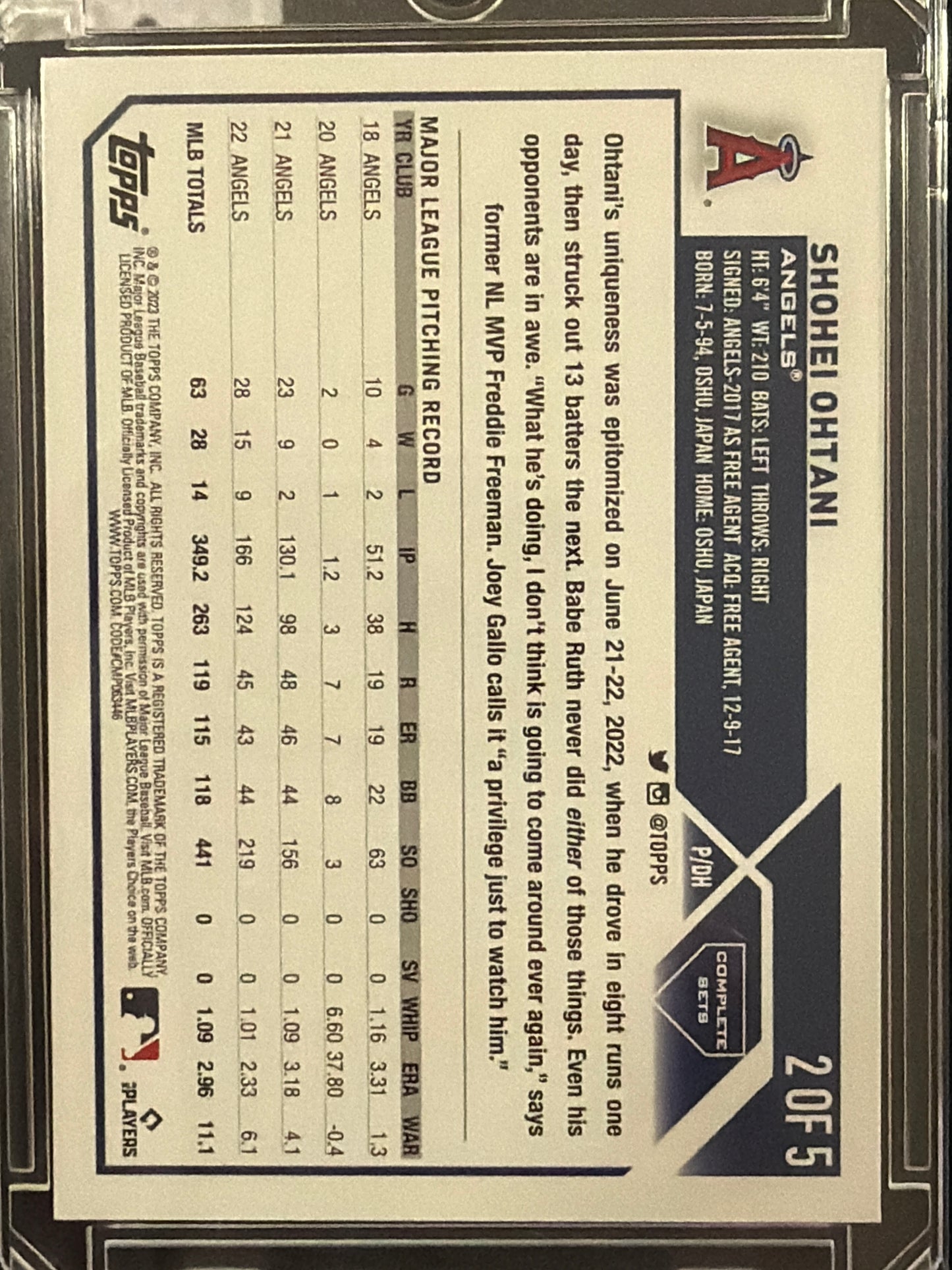 2023 Topps Complete Sets Shohei Ohtani #2 OF 5