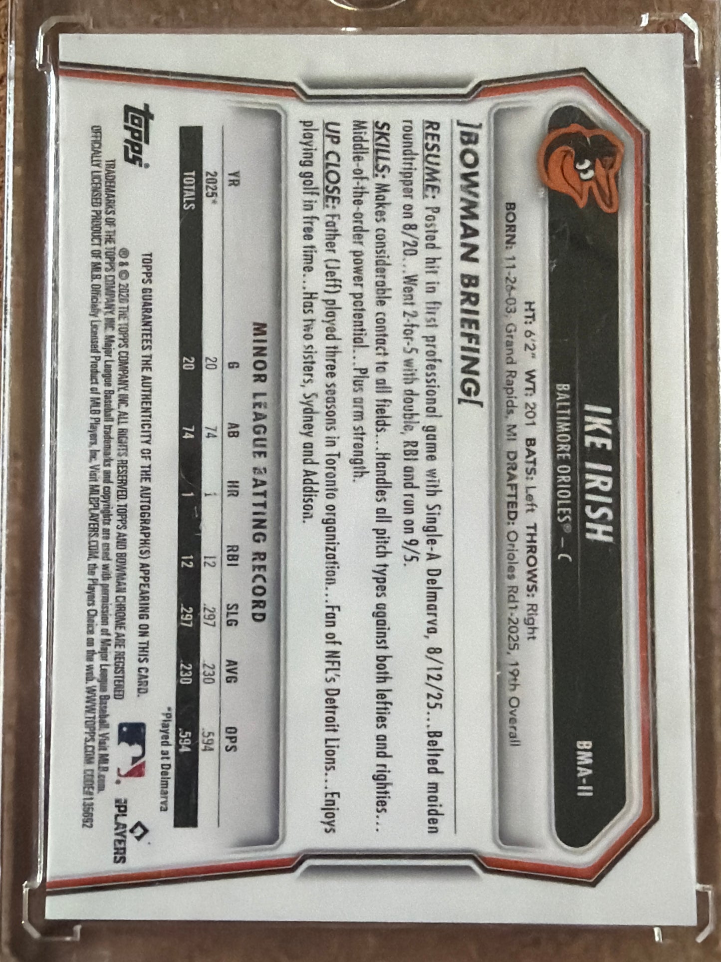 2025 Topps Bowman Chrome Ike Irish #BMA-II Mojo Refractor