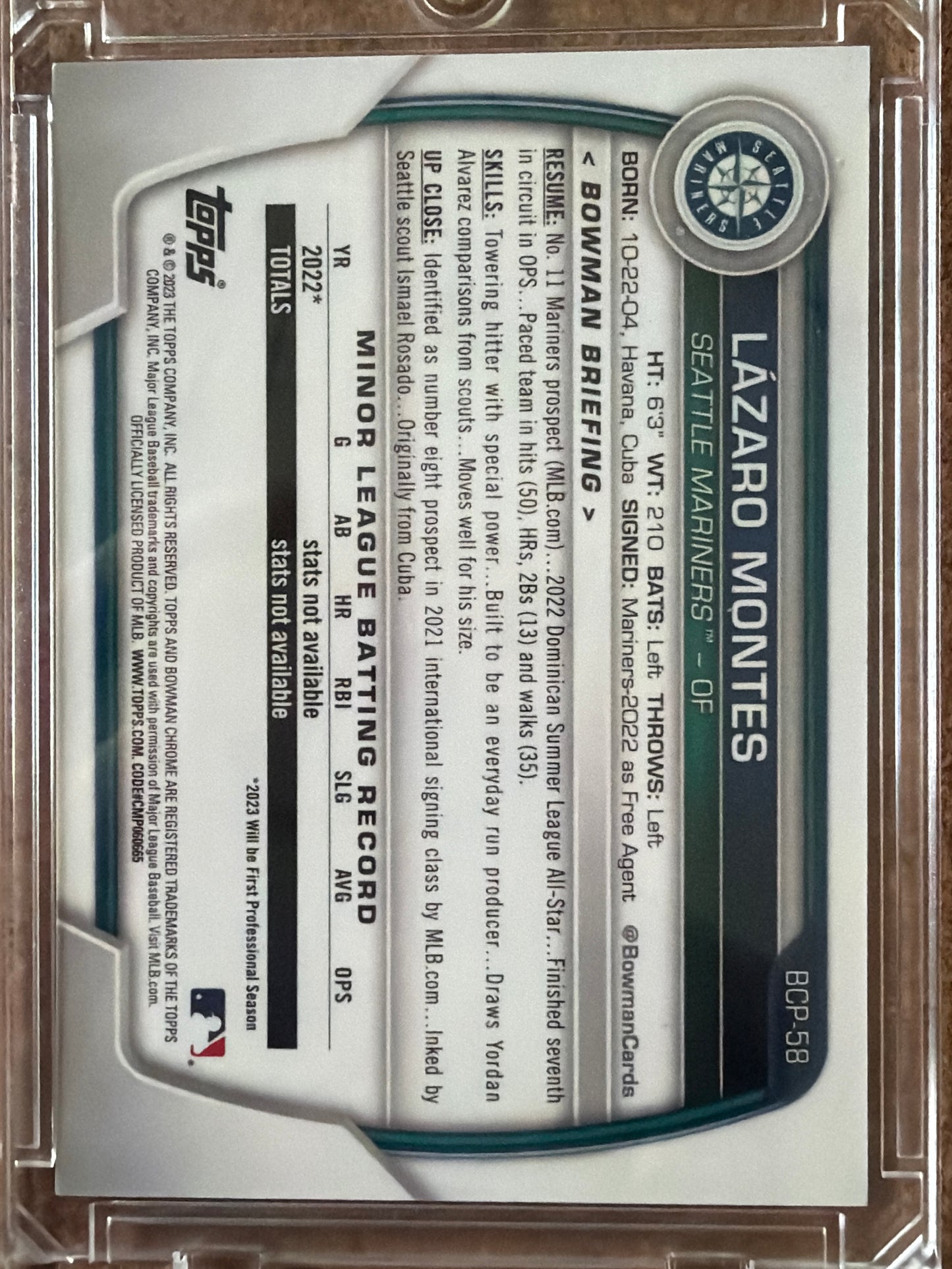 2023 Bowman Chrome Lázaro Montes #BCP-58 Speckle Refractor /299 1st Bowman