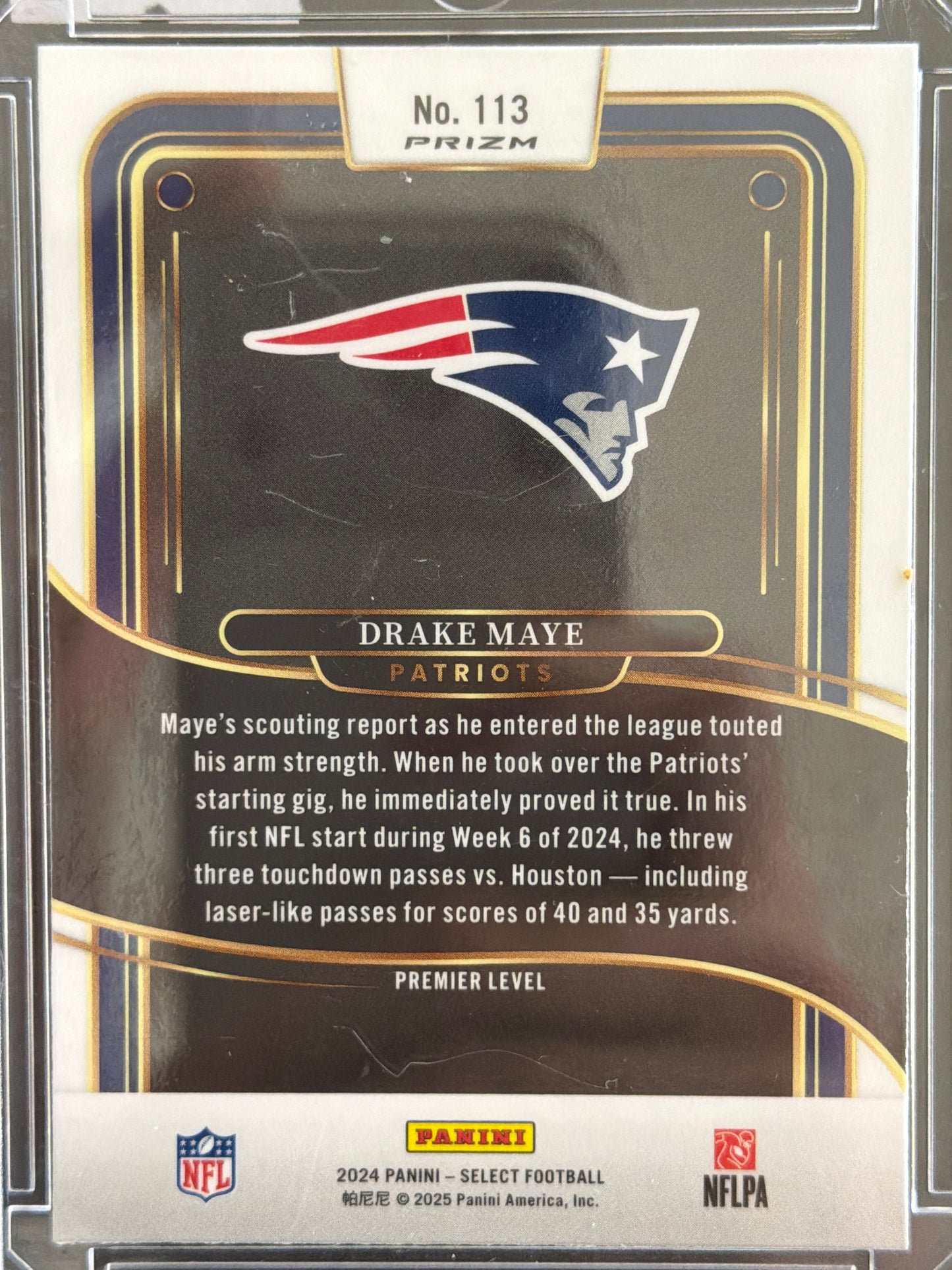 2025 Panini Select Football Premier Level Drake Maye #113 Prizm RC