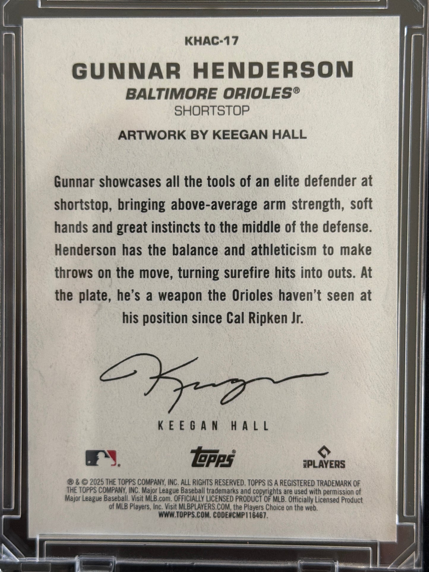 2025 Topps Keegan Hall Art Gunnar Henderson #KHAC-17 Artwork by Keegan Hall