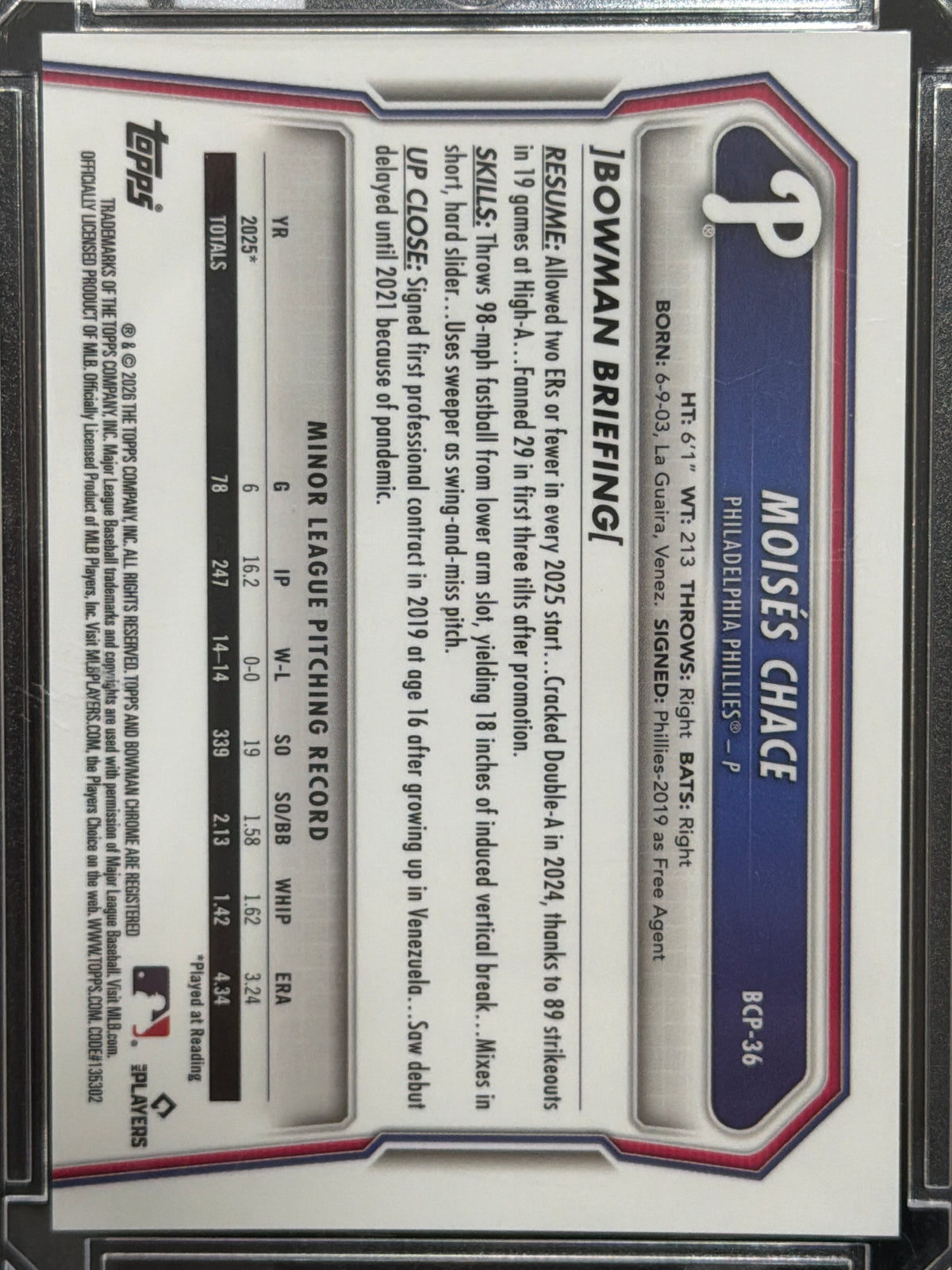 2025 Bowman Chrome Moisés Chace #BCP-36 Rose Gold Refractor /15
