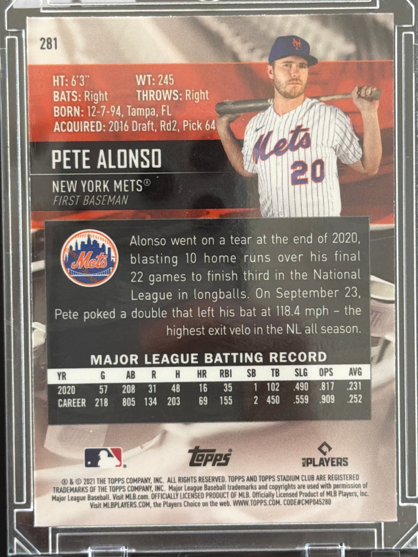 2021 Topps Stadium Club Chrome Pete Alonso #281 Gold Minted