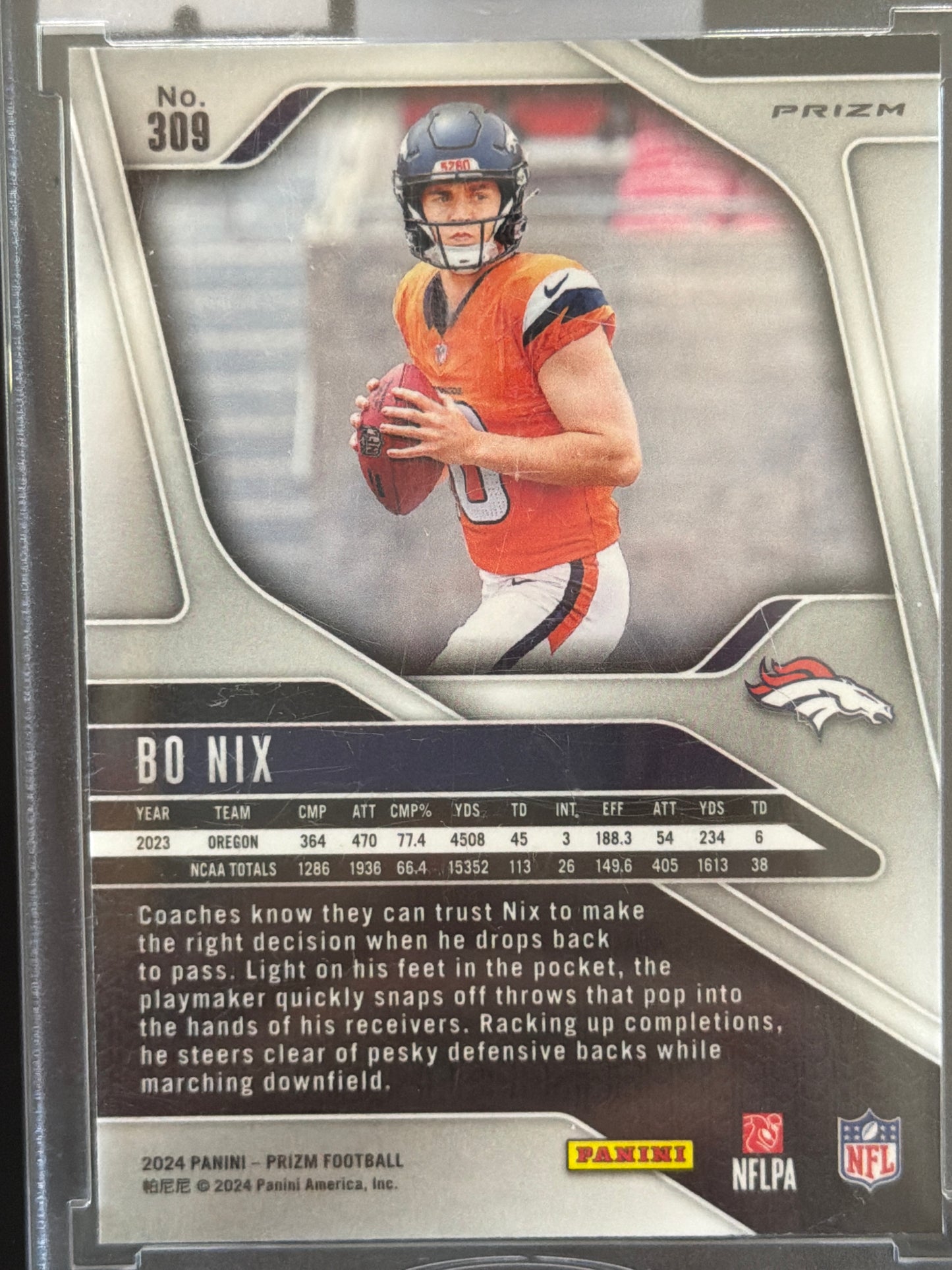 2024 Panini Prizm Football Bo Nix #309 Pink RC