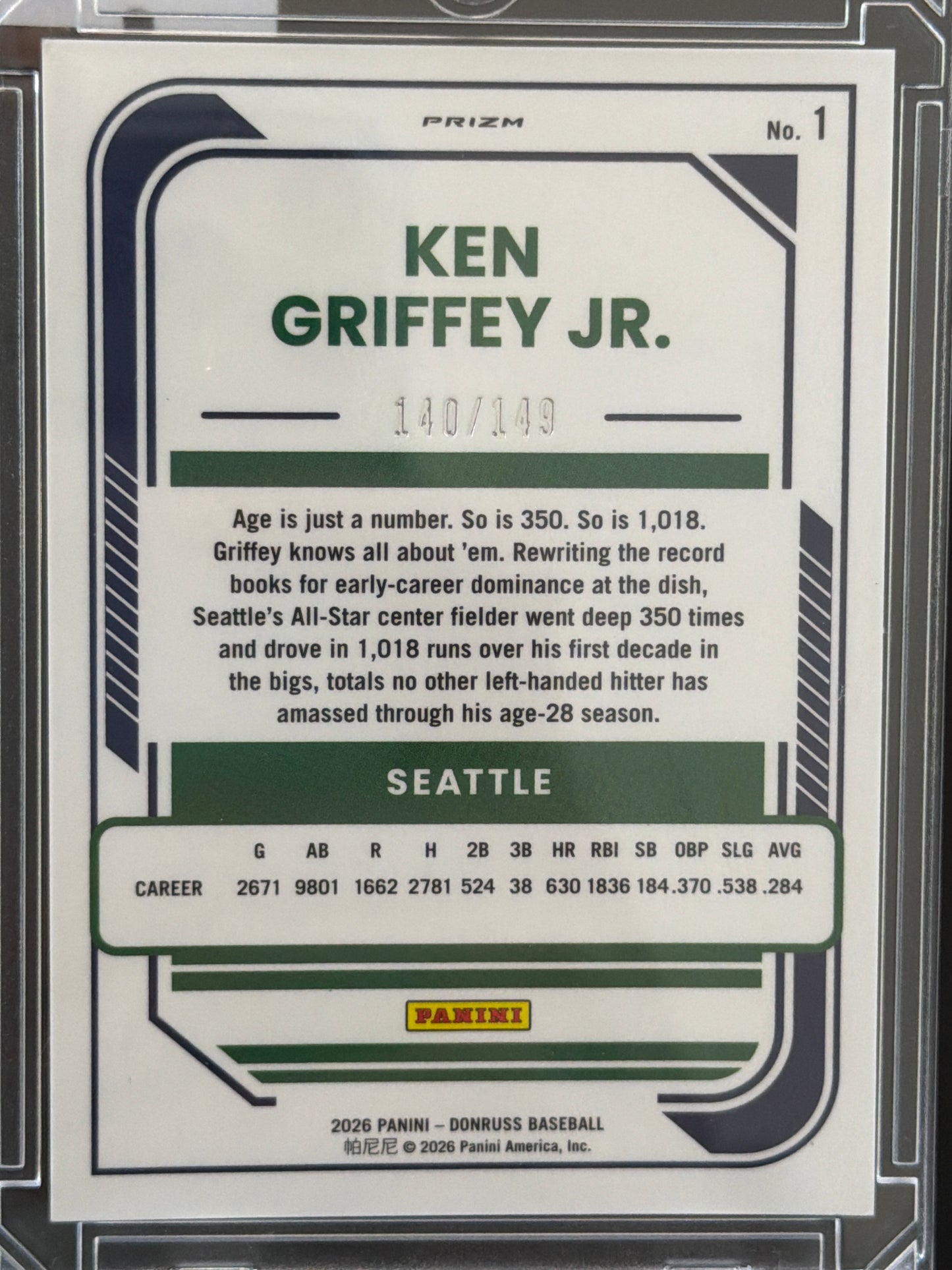 2026 Panini Donruss Optic Prizm Ken Griffey Jr. #1 Yellow Flex /149