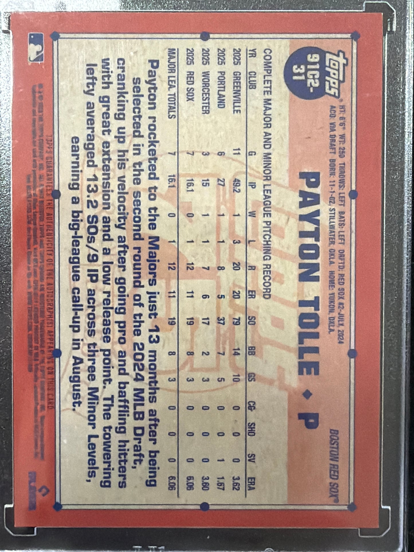 2025 Topps Chrome 75 in Baseball Payton Tolle #91C2-31 Mojo Refractor /299 RC