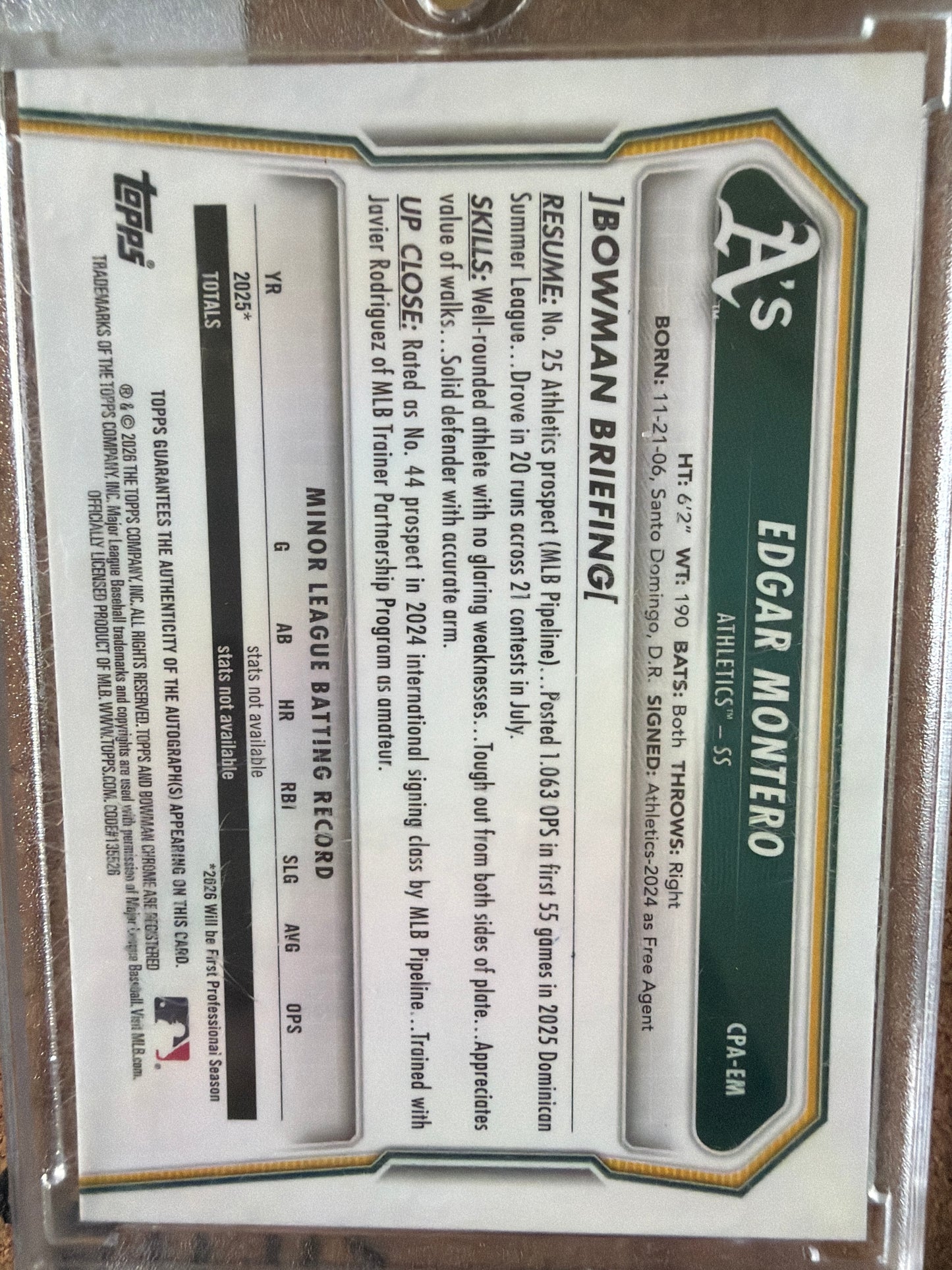 2026 Topps Bowman Chrome Edgar Montero #CPA-EM 1st Bowman