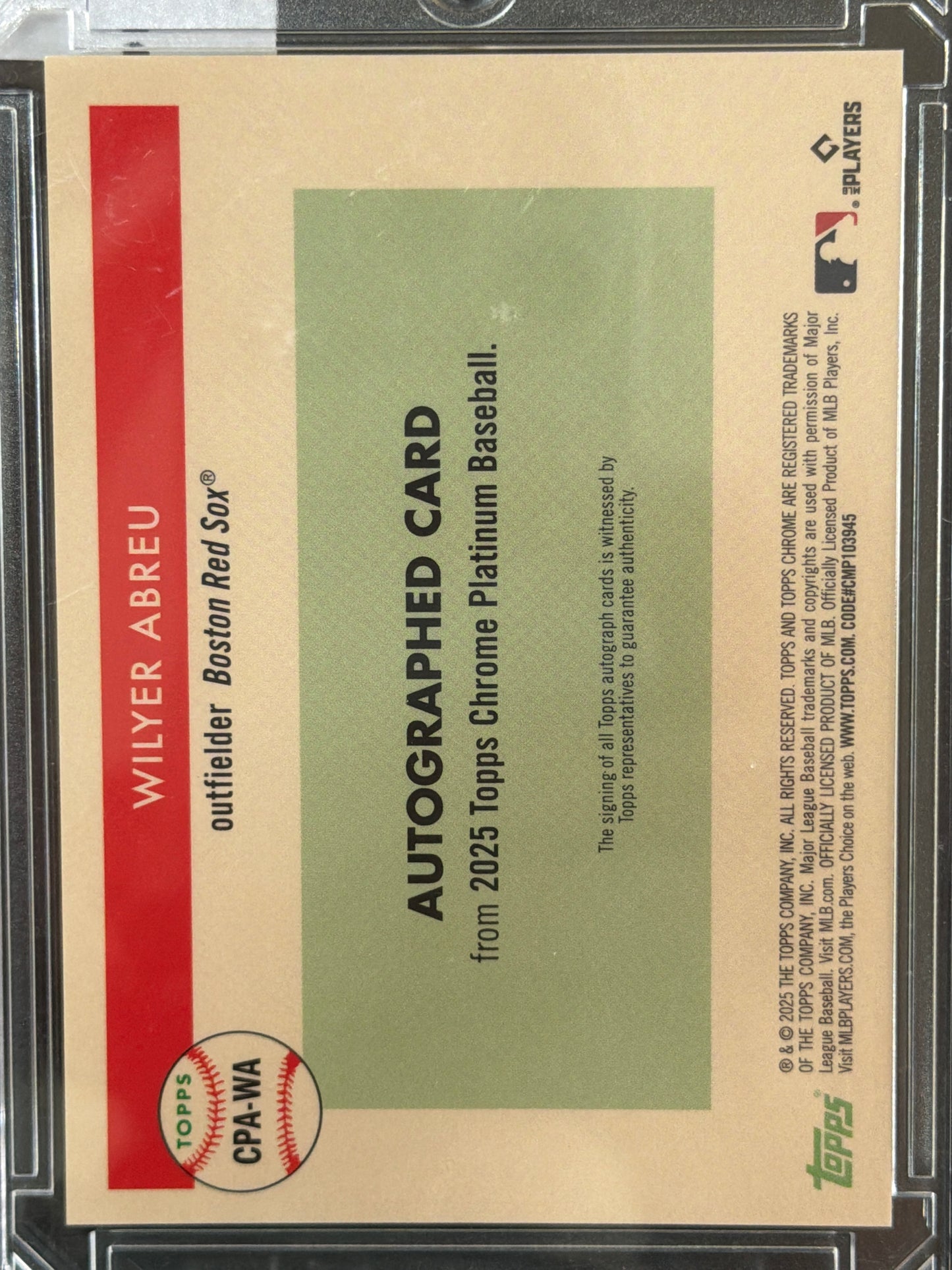 2025 Topps Chrome Platinum Baseball Wilyer Abreu #CPA-WA Aqua Refractor /150