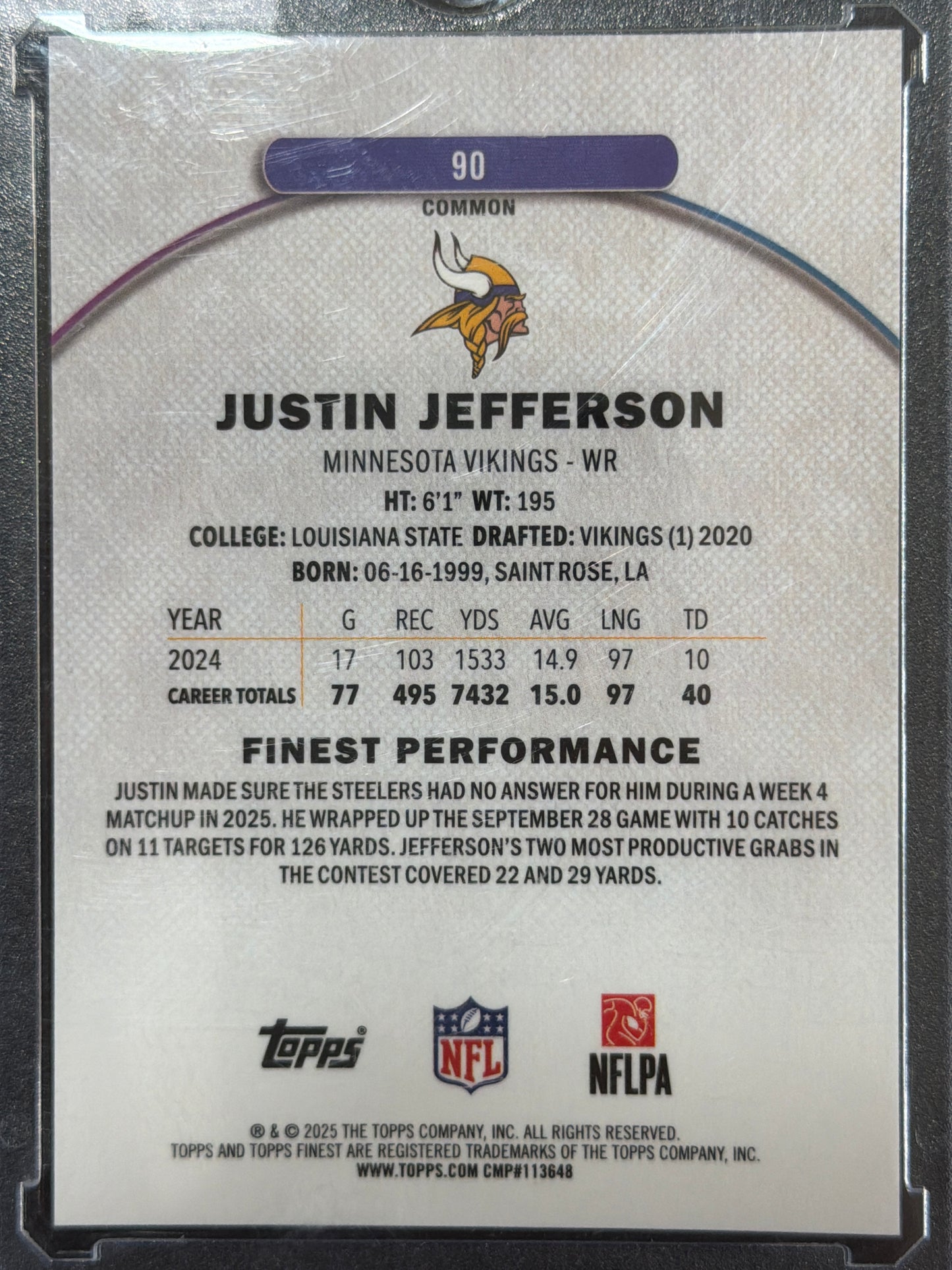 2025 Topps Finest Justin Jefferson #90 Refractor /325