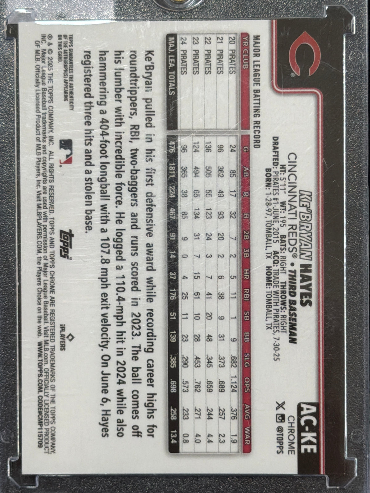 2025 Topps Chrome Ke'Bryan Hayes #AC-KE Gold Refractor /50