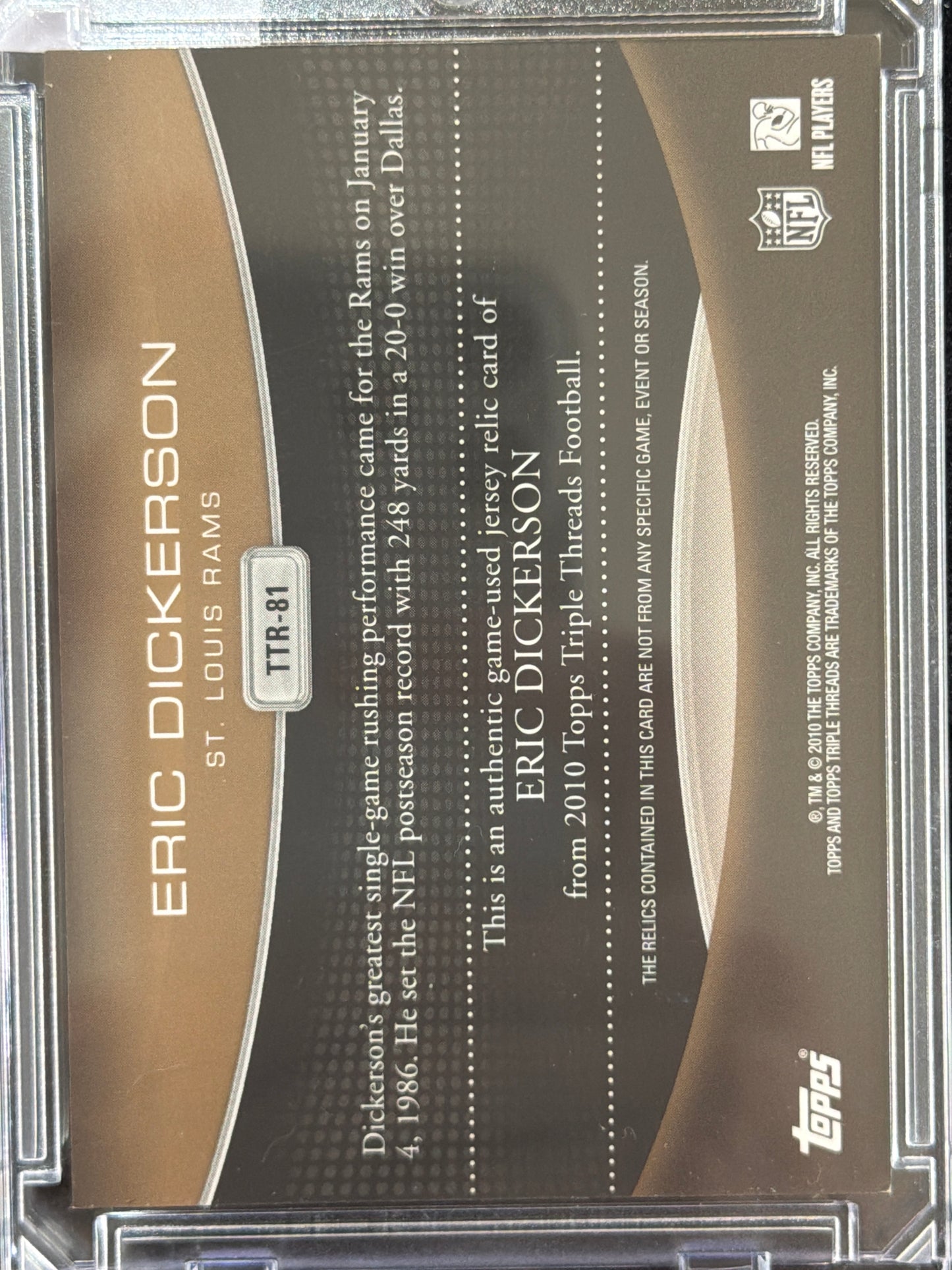2010 Topps Threads Eric Dickerson #TTR-81 /27 Triple Relic Game-Used Jersey