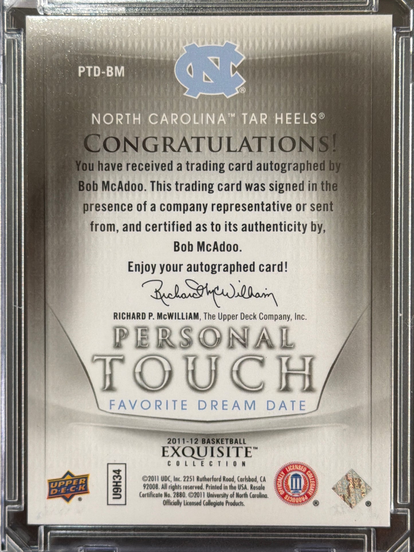 2011 Upper Deck Exquisite Collection Personal Touch Bob McAdoo #PTD-BM /30