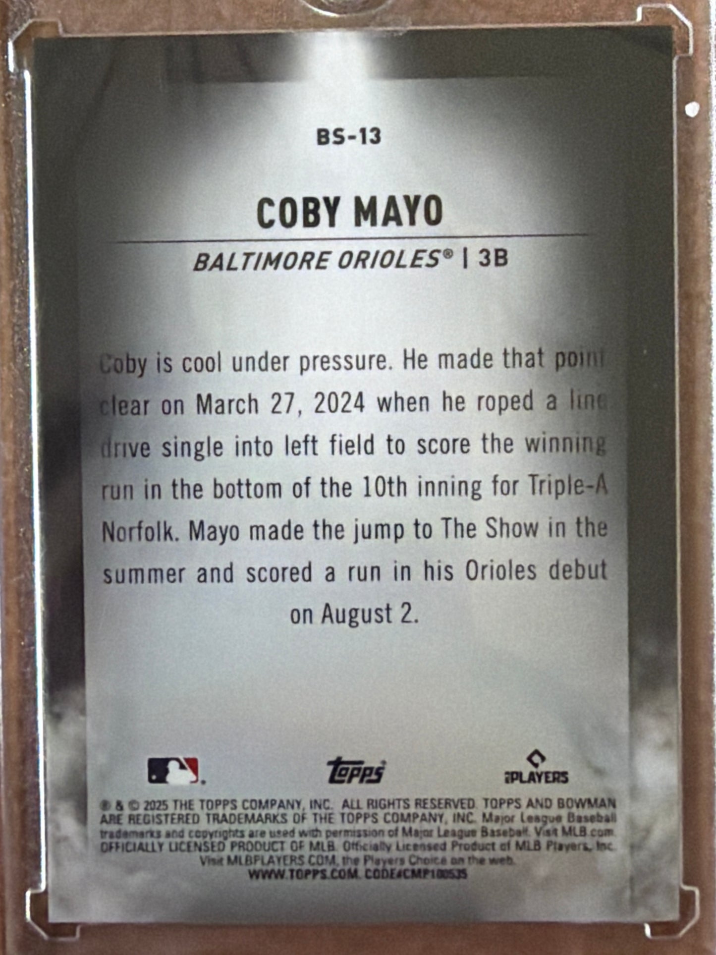 2025 Bowman Chrome Coby Mayo #BS-13 RC