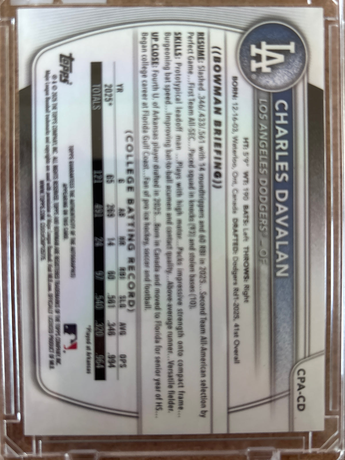 2023 Bowman Chrome Charles Davalan #CPA-CD Aqua Lava Refractor /199