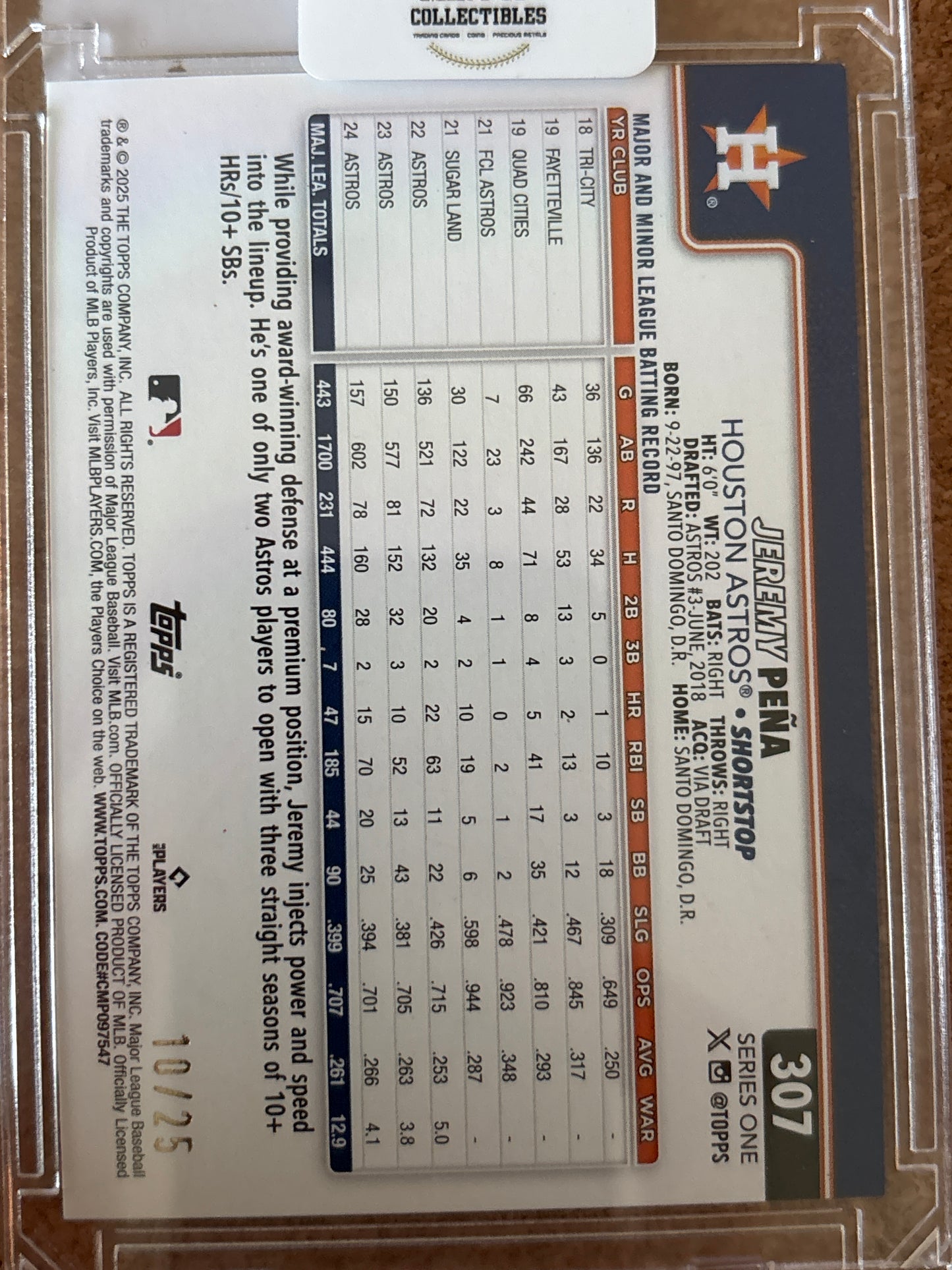 2025 Topps Series One Jeremy Peña #307 Orange