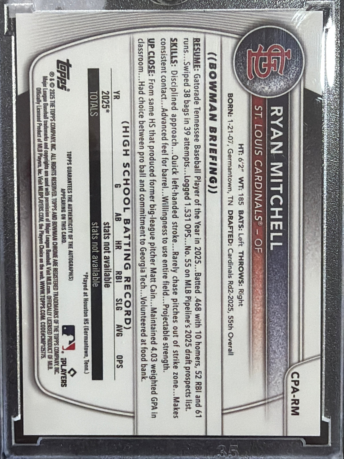 2025 Bowman Chrome Ryan Mitchell #CPA-RM