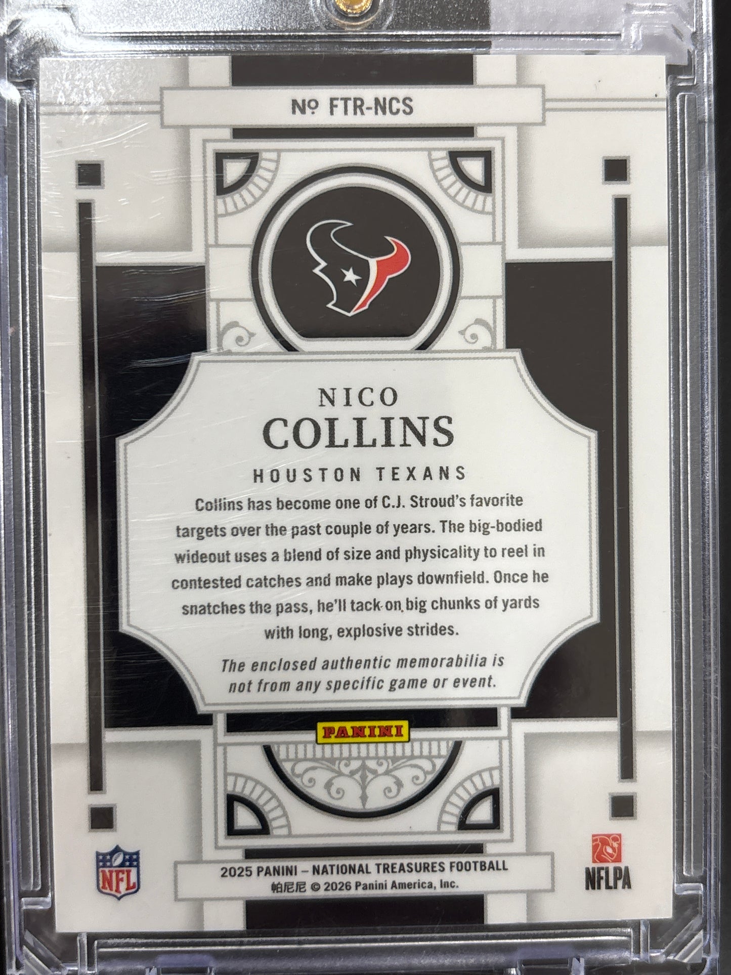 2025 Panini National Treasures Nico Collins #FTR-NCS /10 Patch Memorabilia