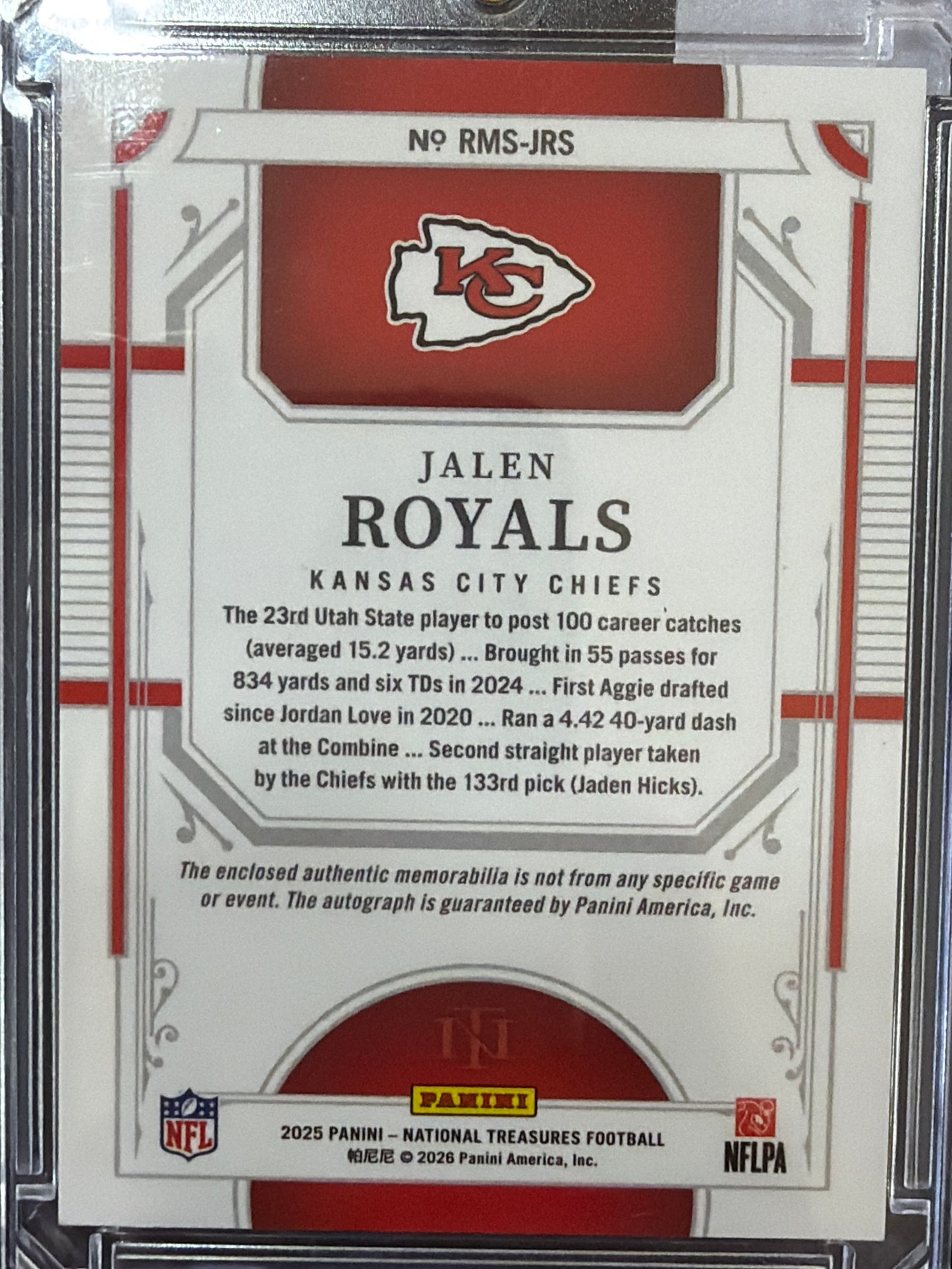 2025 Panini National Treasures Jalen Royals #RMS-JRS /25 Patch RC